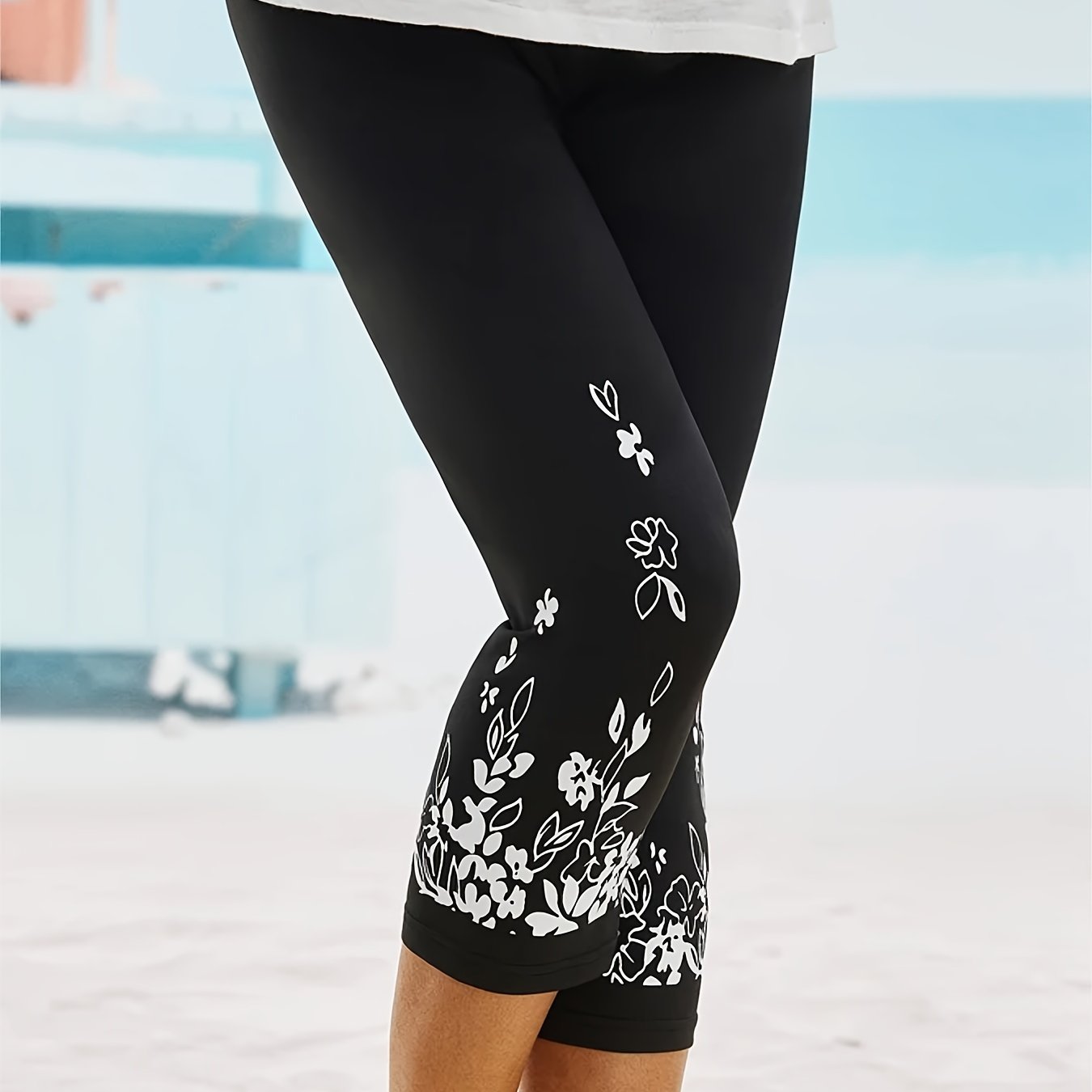 Floral Print Cropped Leggings, Casual High Waist Leggings For Spring &  Summer, Women's Clothing
