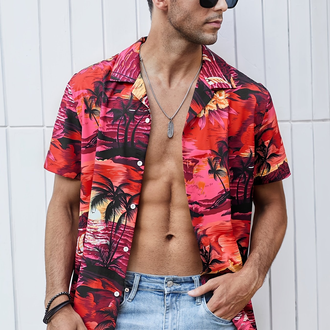 Men's Casual Button-up Short Sleeve Shirt Floral Hawaiian Shirt Casual  Hawaiian Print Shirt - Temu