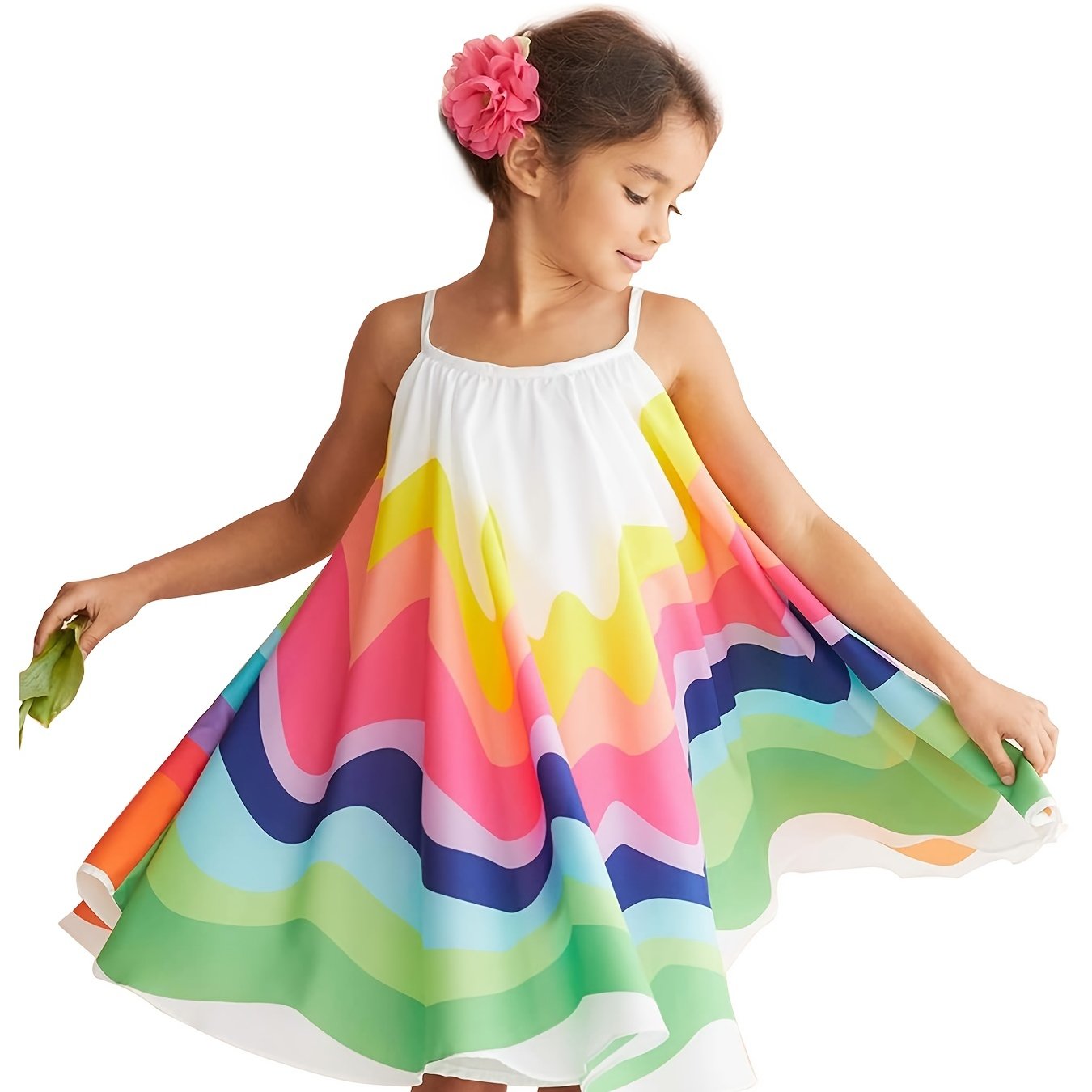 Rainbow spaghetti hot sale strap dress