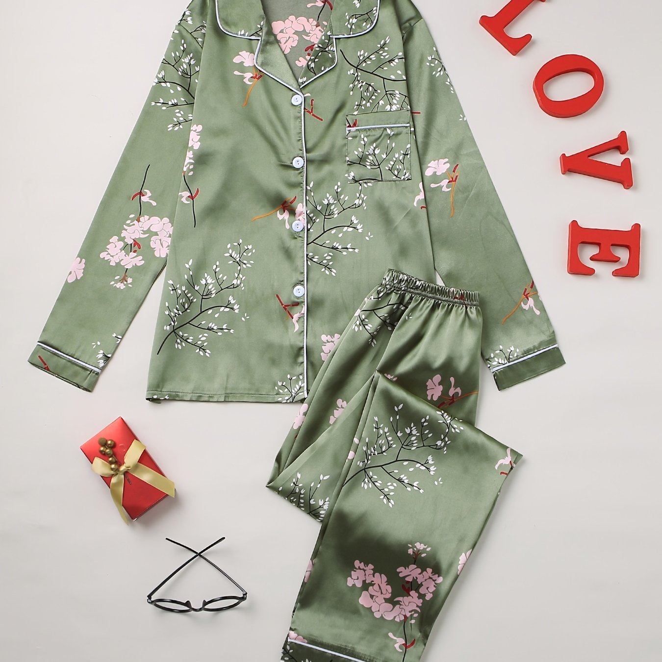 Elegant Print Satin Pajama Set