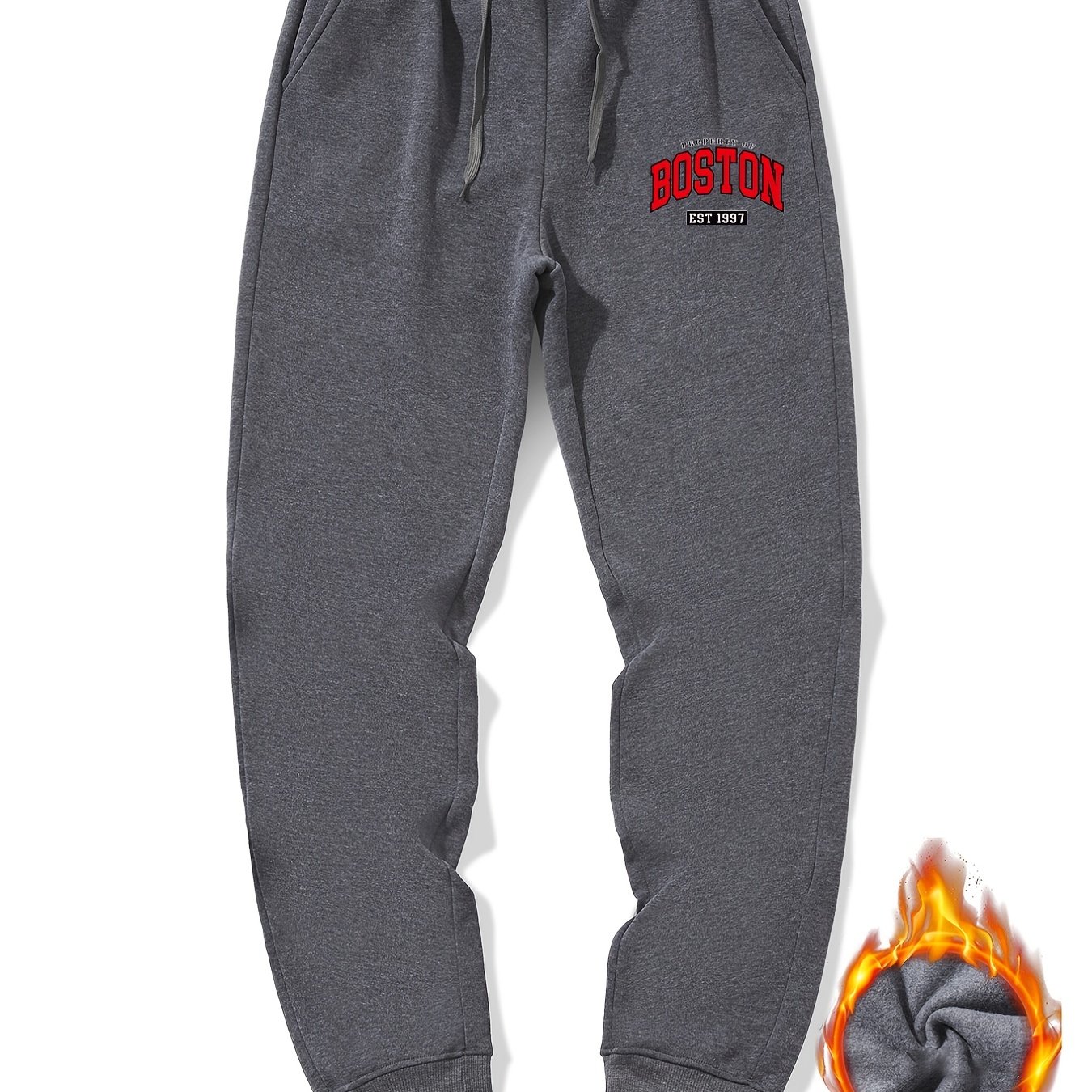 Warm Fleece Casual Pants, Men's Thick Sweatpants With Zipper Pockets For  Fall Winter