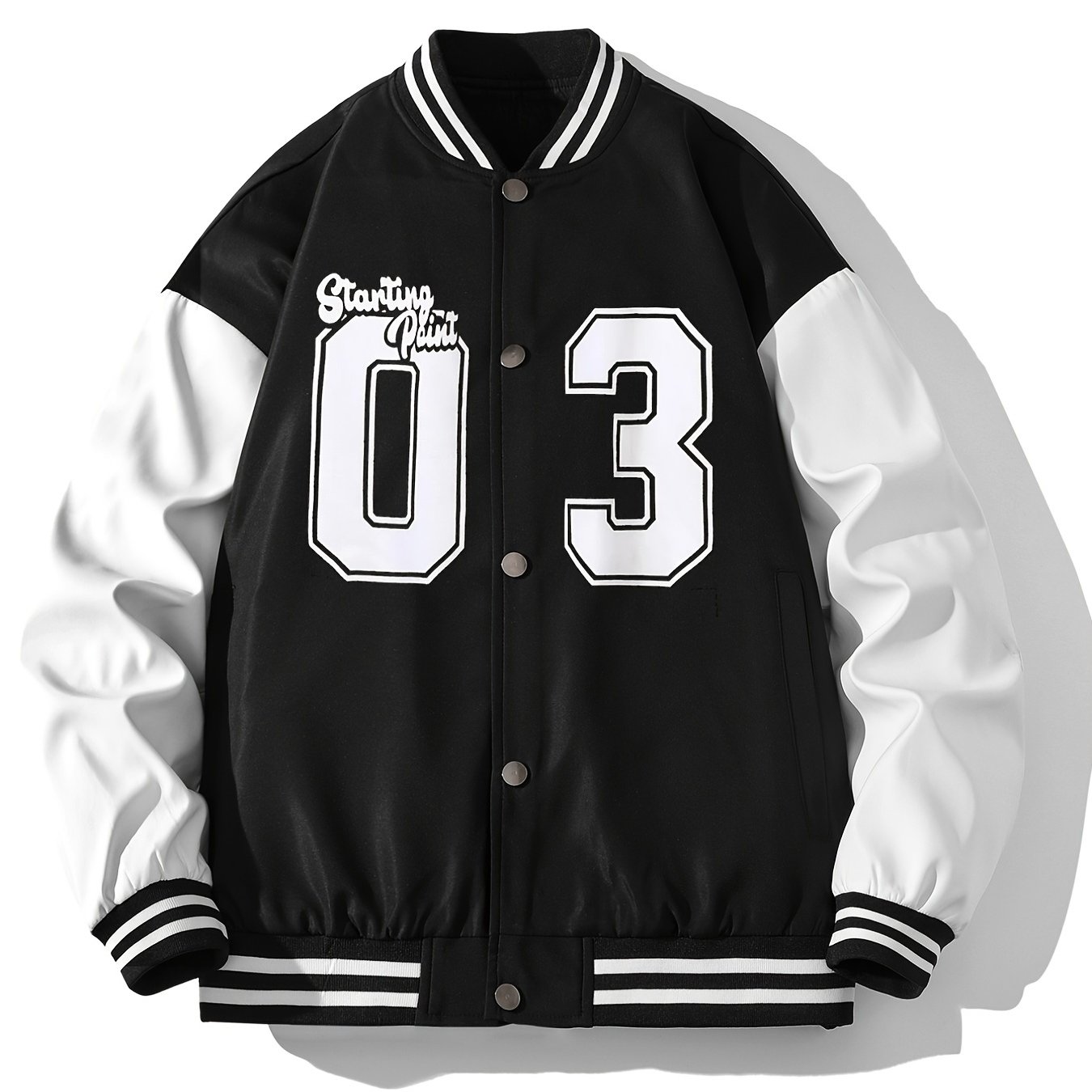 Men's Casual Baseball Jackets Stylish Number Print Snap Button Jackets ...