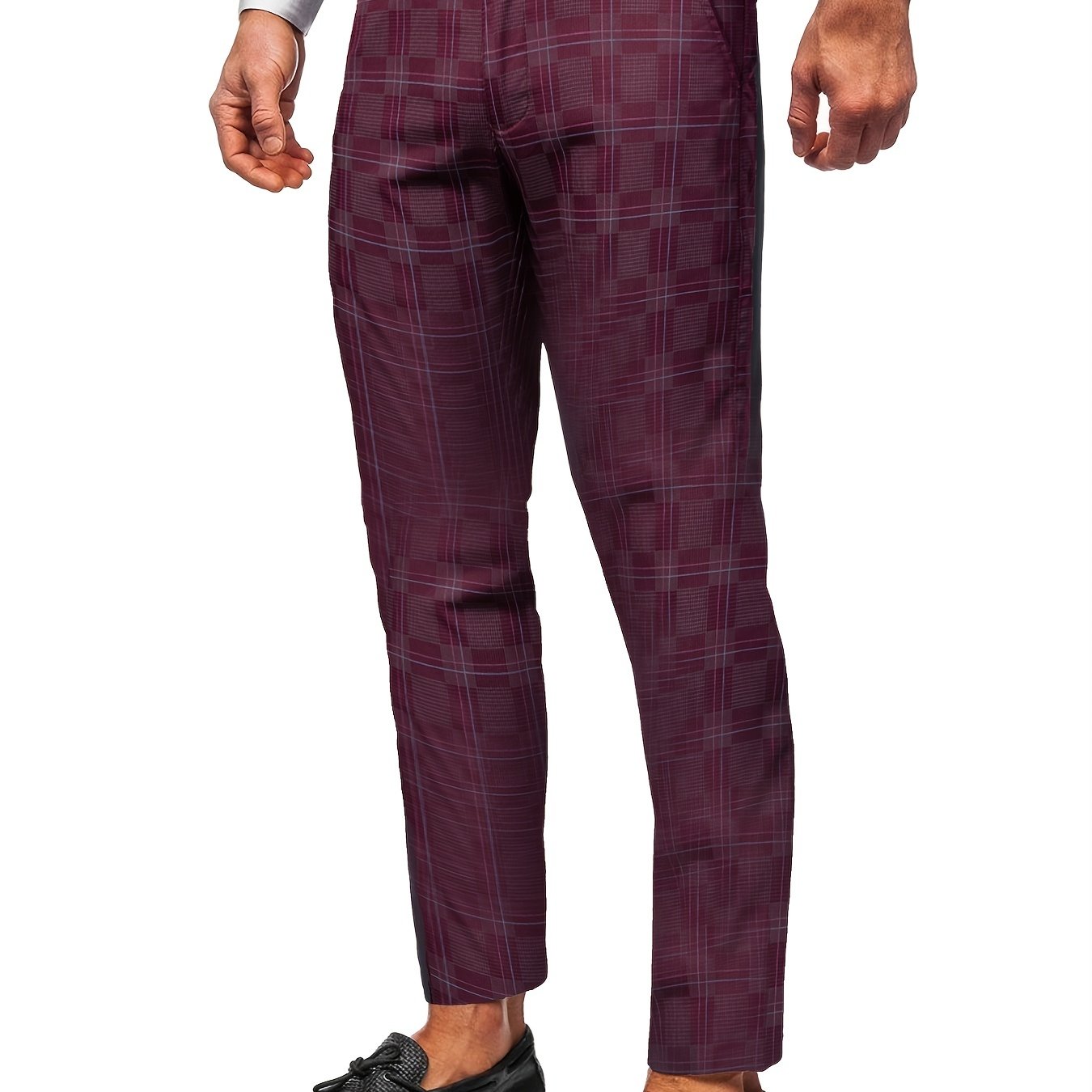 burgundy plaid dress pants Italian Red Houndstooth Tweed Pants – StudioSuits main image 1