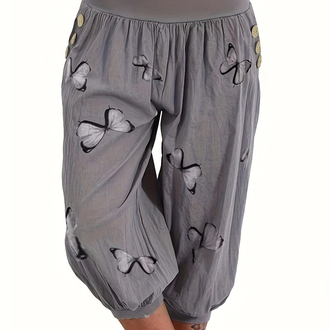 Plus Size, Women's Plus Size Print Loose Capri Pants