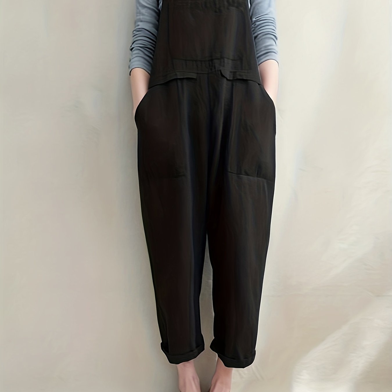 Button Pocket Overall Jumpsuit, Casual Overall Jumpsuit For Spring &  Summer, Women's Clothing