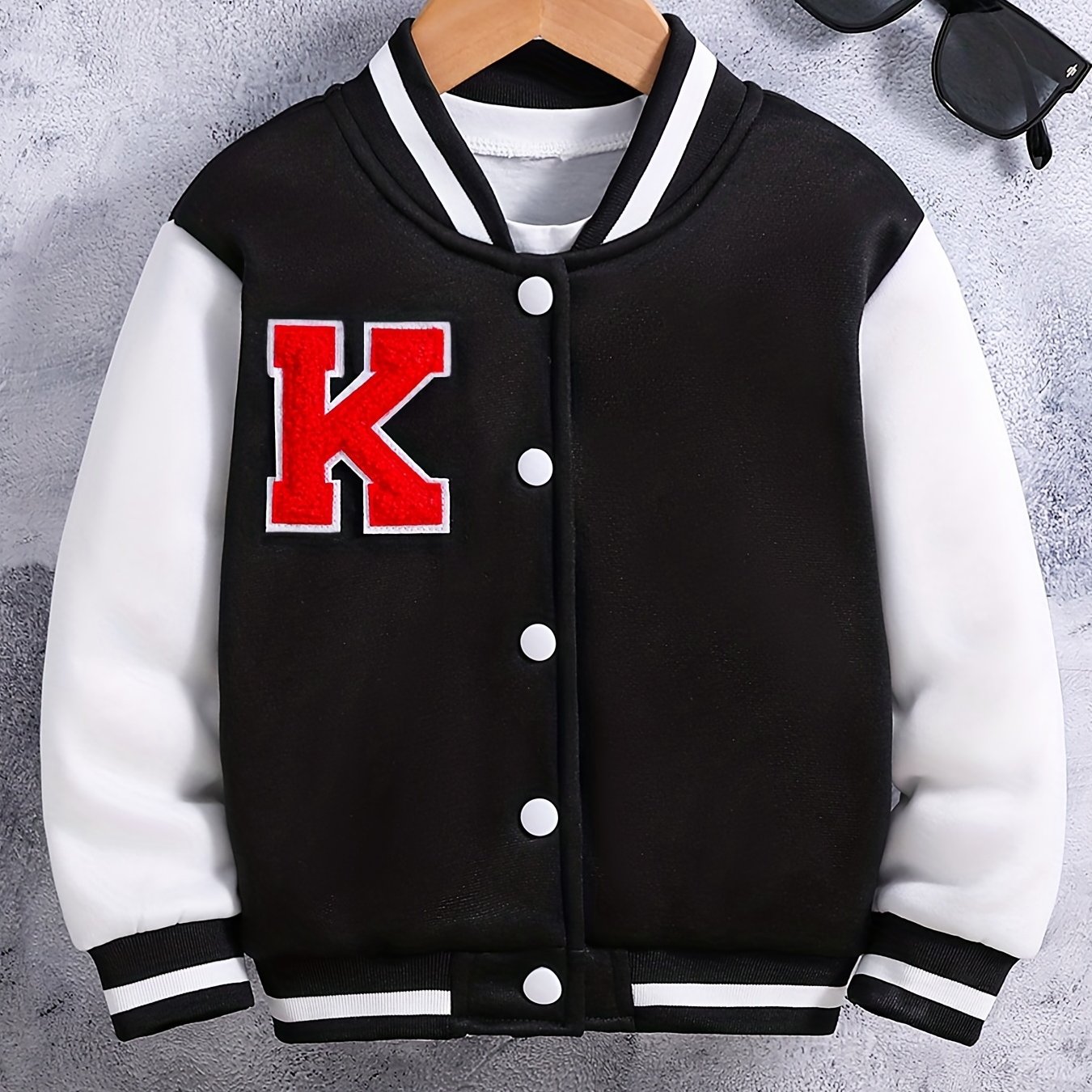 100% Mama's Mini Print Varsity Jacket For Kids, Preppy Style Bomber Jacket,  Button Front Long Sleeve Coat, Boy's Clothes For Spring Fall Outdoor - Temu