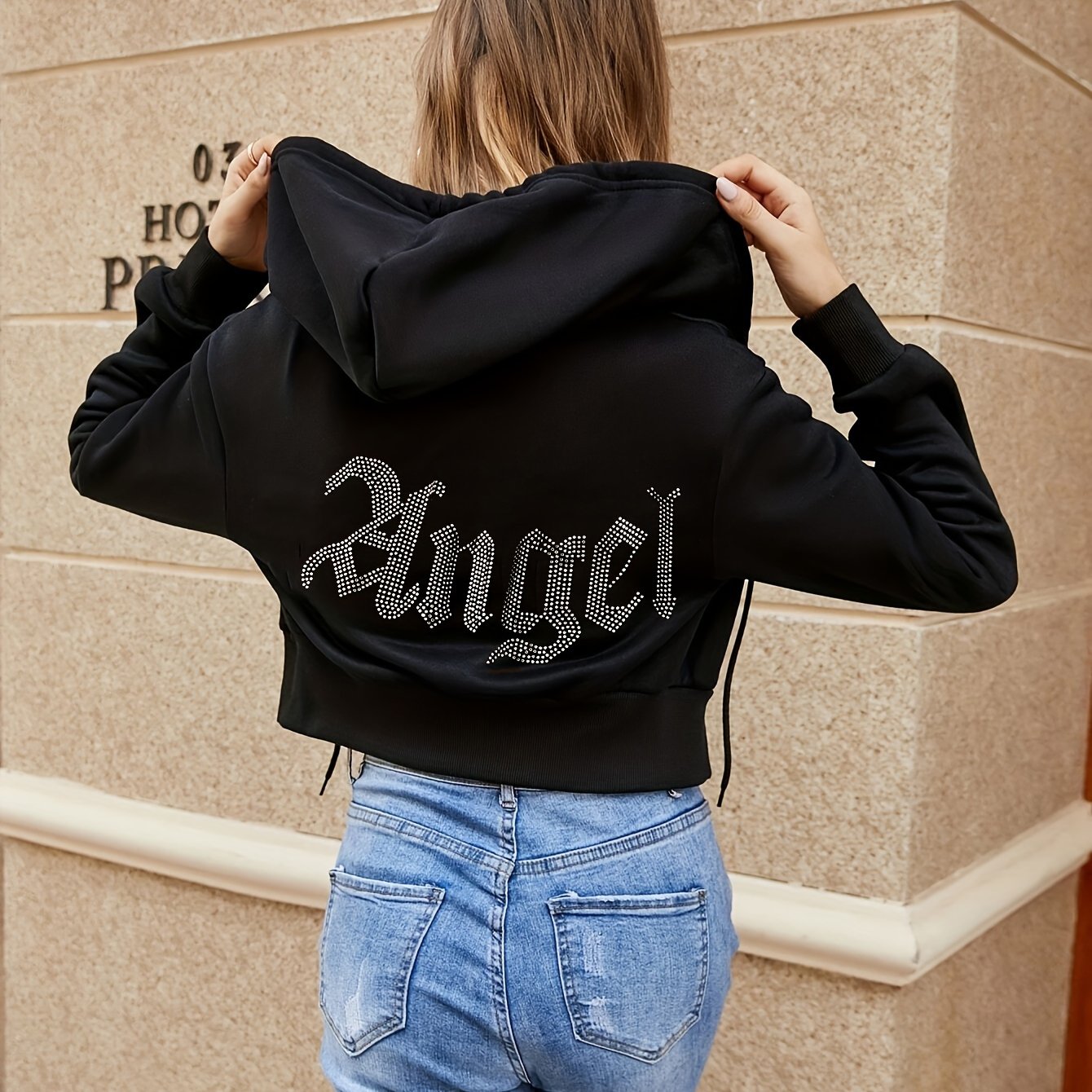 Women's Fashion Sweatshirt With Rhinestone Hoodie