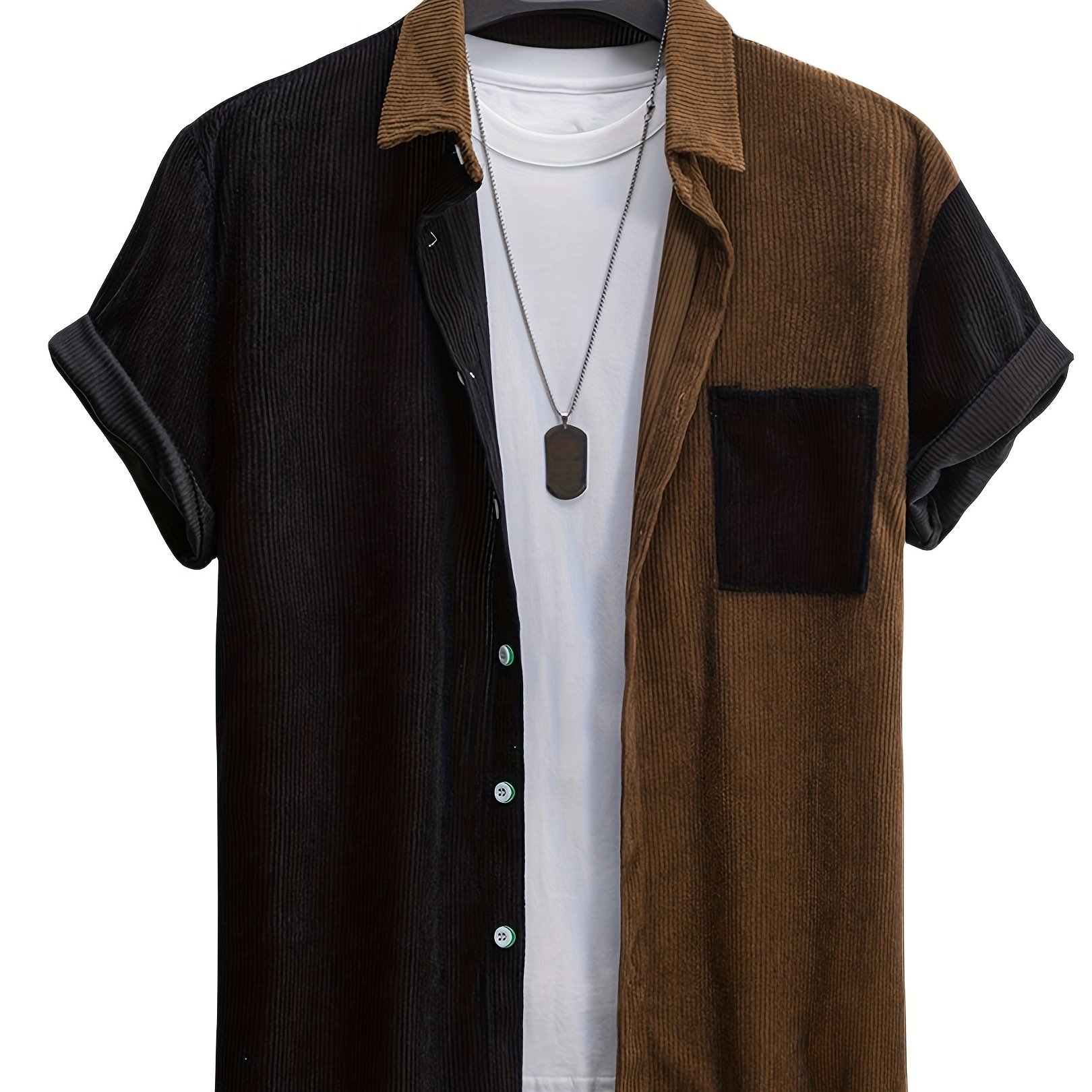 Men's Bohemian Contrast Color Block Button-up Shirt - Machine Washable Regular Fit Casual & Formal Wear For , Versatile Clothing | Durable Construction
