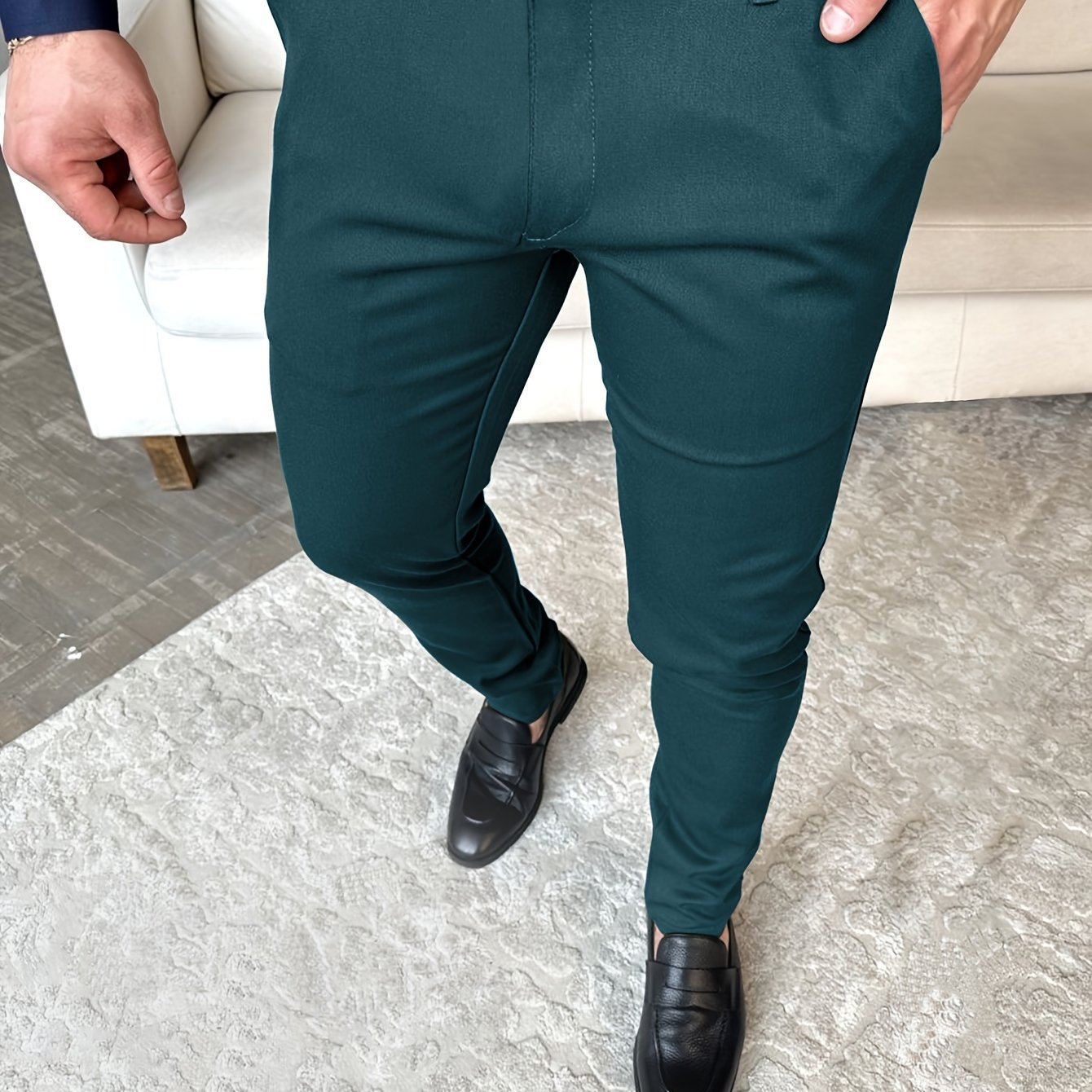 Solid Color Slim Men's Pants Europe United States Style - Temu Canada