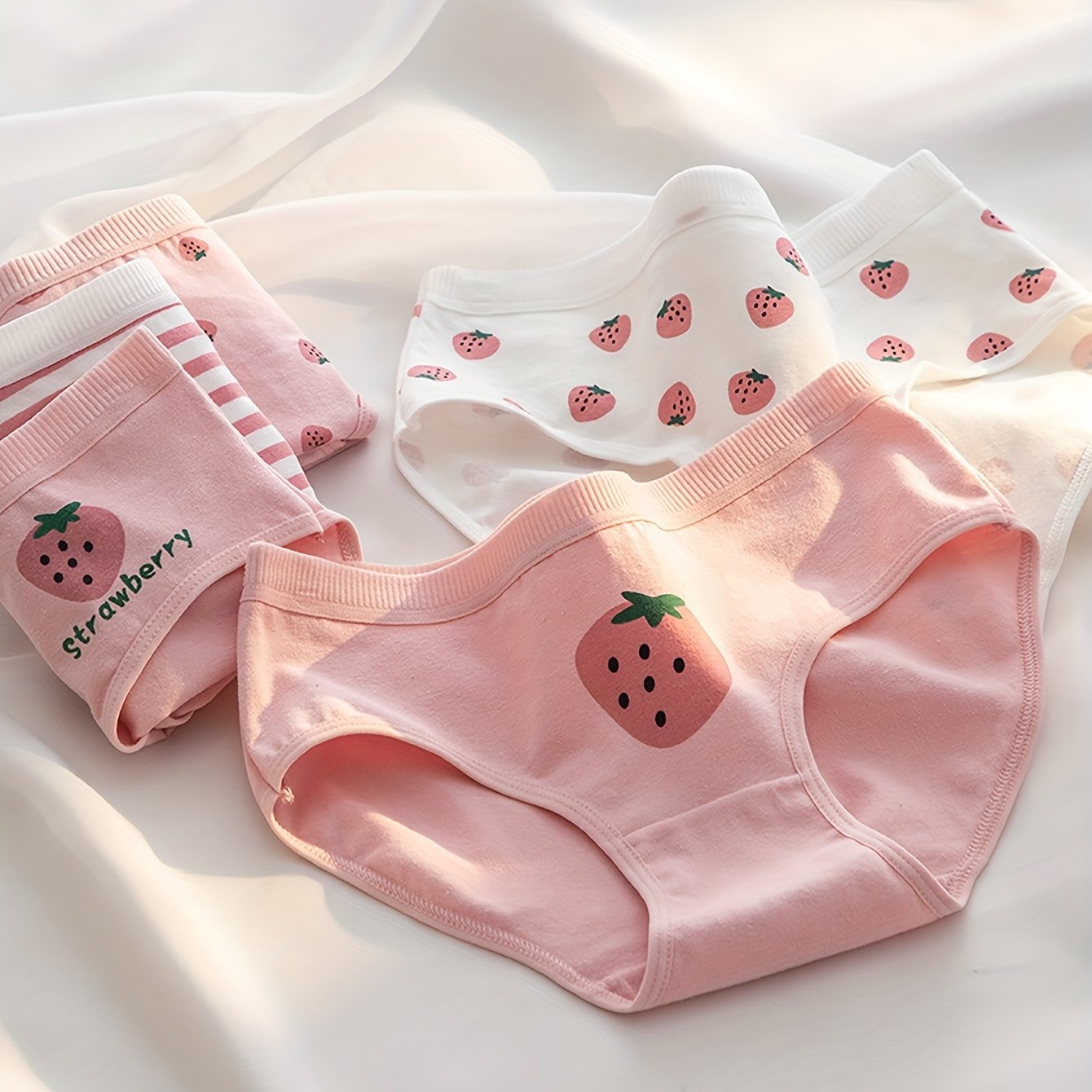 Strawberry underwear cute pink flower printing series milk silk