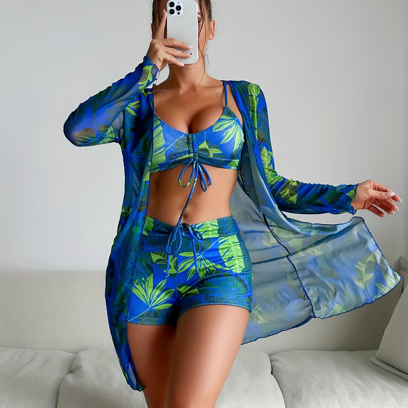 Women's 3pcs Printed Bikini Set Swimsuit