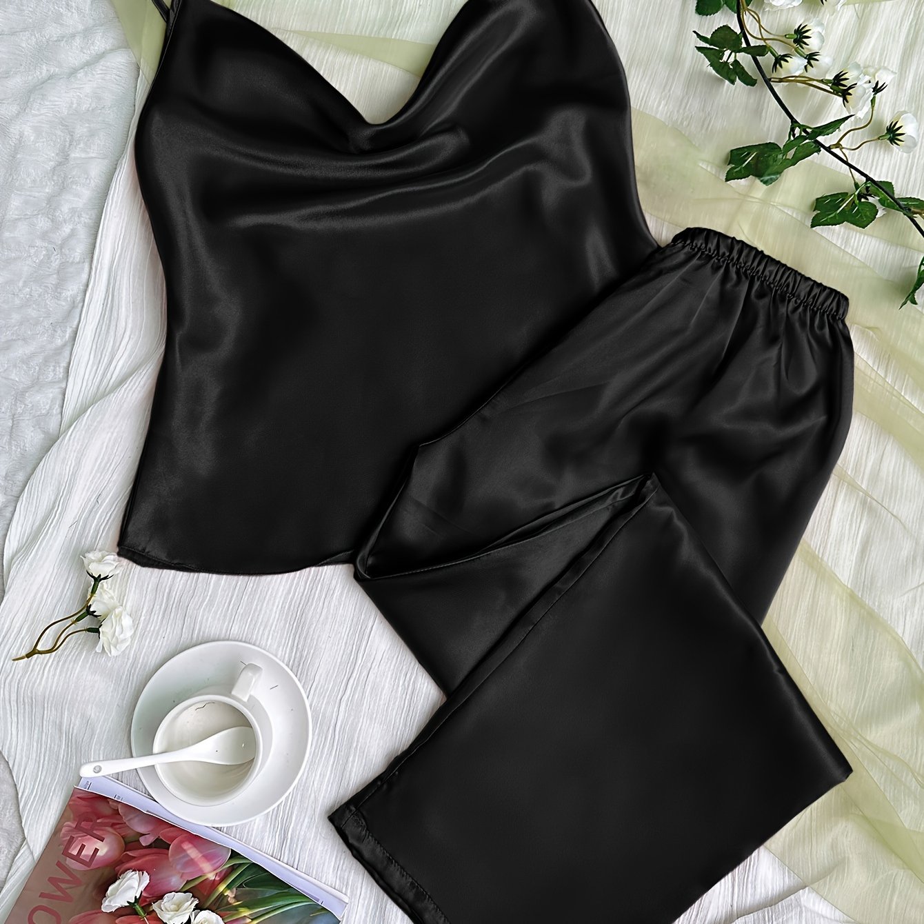 Black silk pajama set