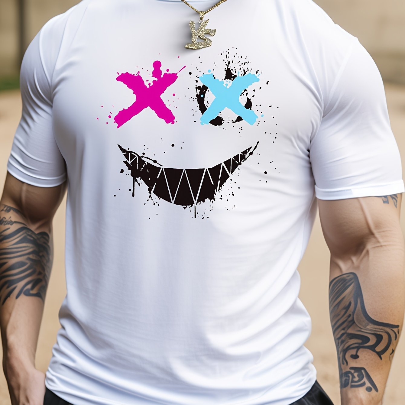 TEMU Eyes Print, Men's Graphic T-shirt, Casual Tshirts For Summer, Men's Clothing Tops