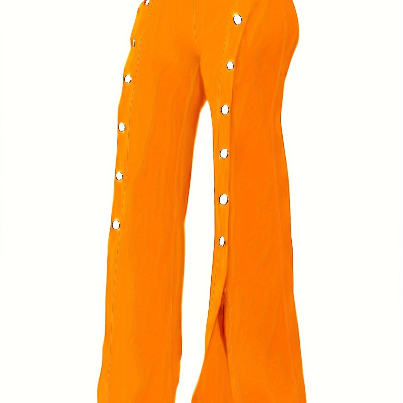 plus size elegant pants womens plus solid button decor high rise slight stretch split hem flare leg trousers