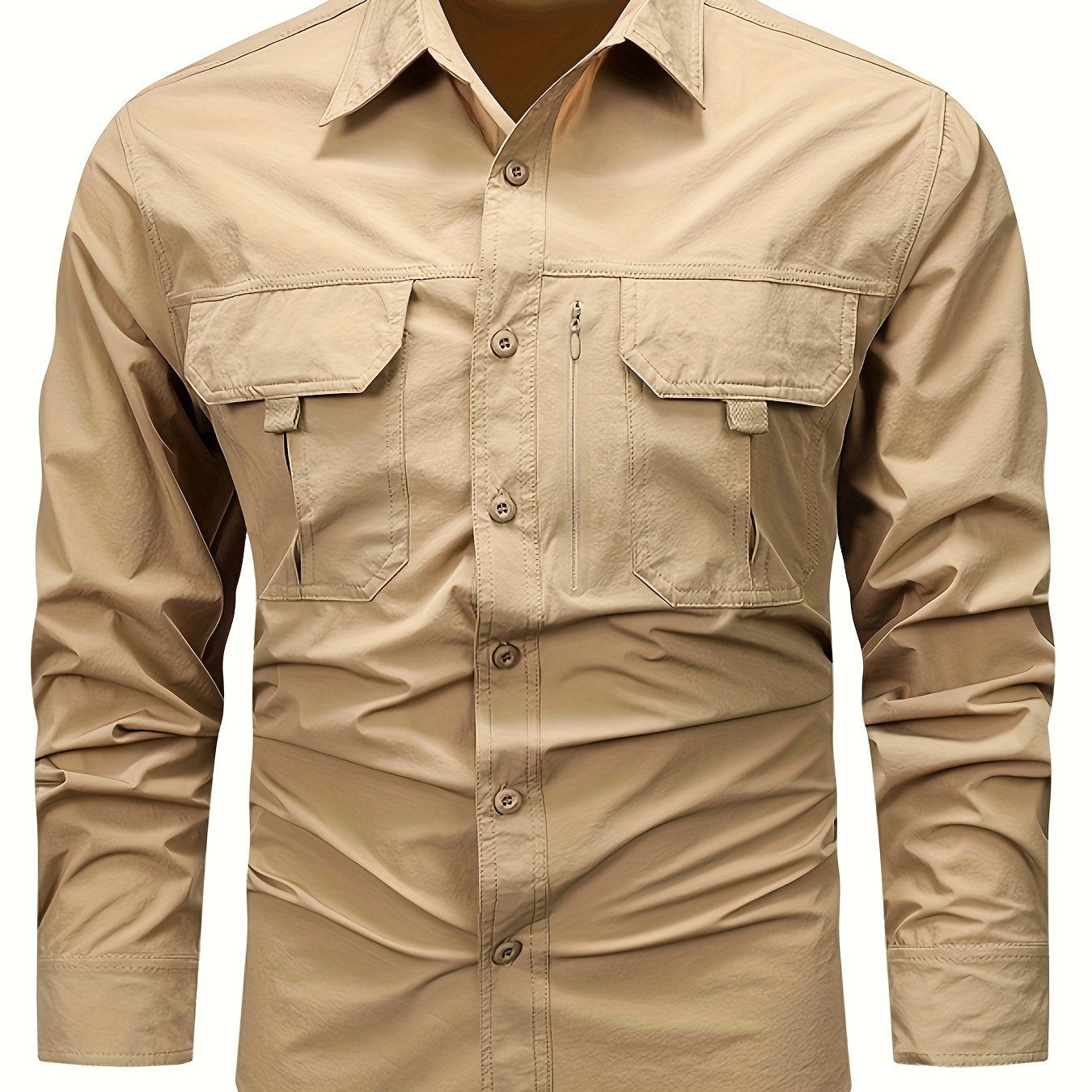 TEMU Spring And Autumn Casual Men's Long Sleeve Sunscreen Quick-drying Shirt With Multi-pockets For Outdoor Fishing