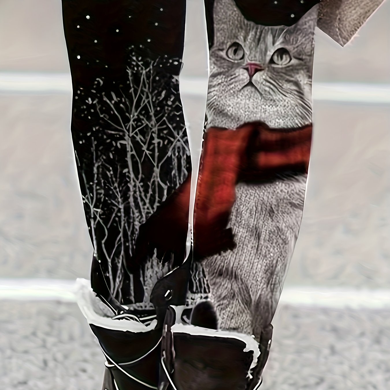 Cute Cat Print Leggings Casual High Waist Skinny Leggings - Temu Canada
