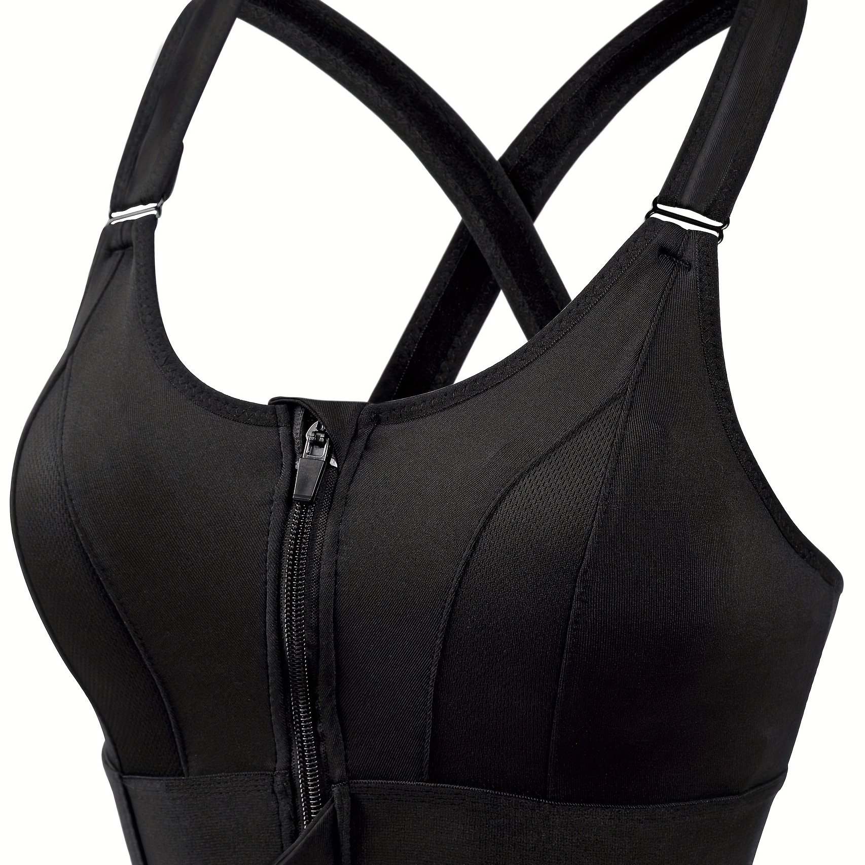 Full Coverage Open Front Hook Sports Bra, Slight Stretch Yoga Running Bra,  Women's Activewear