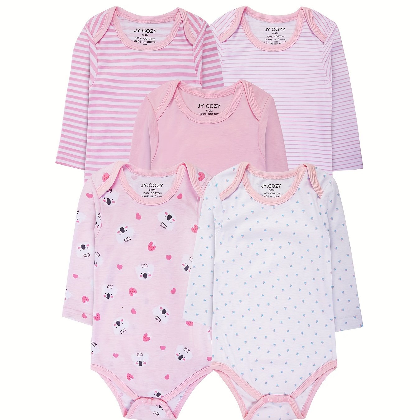 Image of 5pcs Newborn Long-sleeved Romper Set, Baby Girl Pure Long-sleeved Clothes 0-12m, For Outdoor