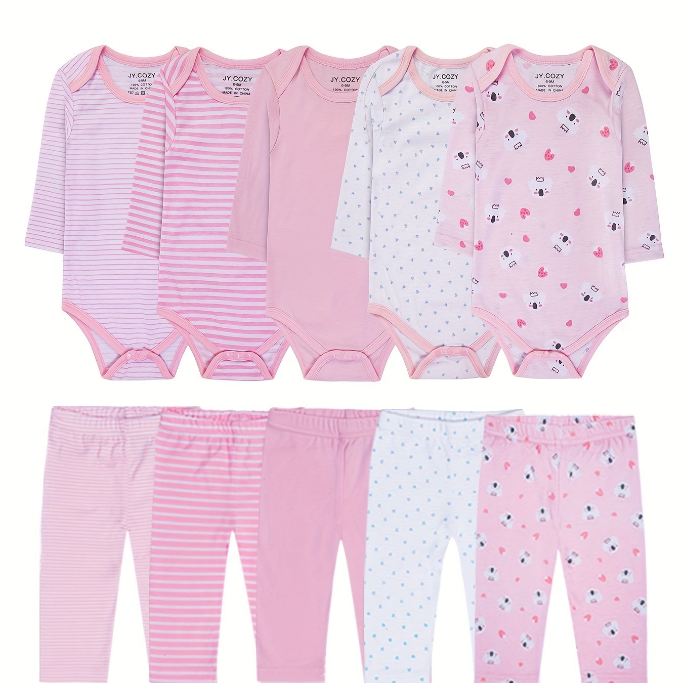 10pcs Set Of Newborn Baby Girl's Long-sleeved Romper + Pants, Autumn/winter Children's Clothing, Perfect For Outdoor