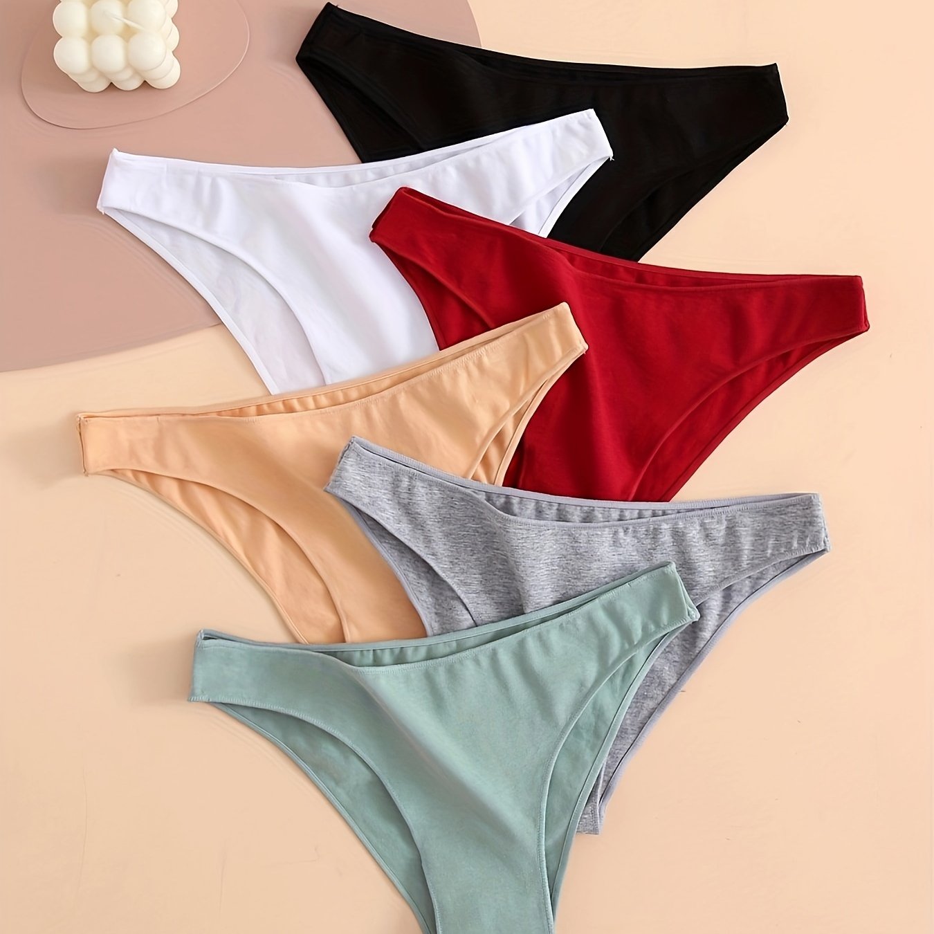 TEMU 6 Paquetes De Calzoncillos Deportivos Casuales De Tela, Bragas Elásticas Simples Y Transpirables, Lencería Y Ropa Interior Para Mujer.