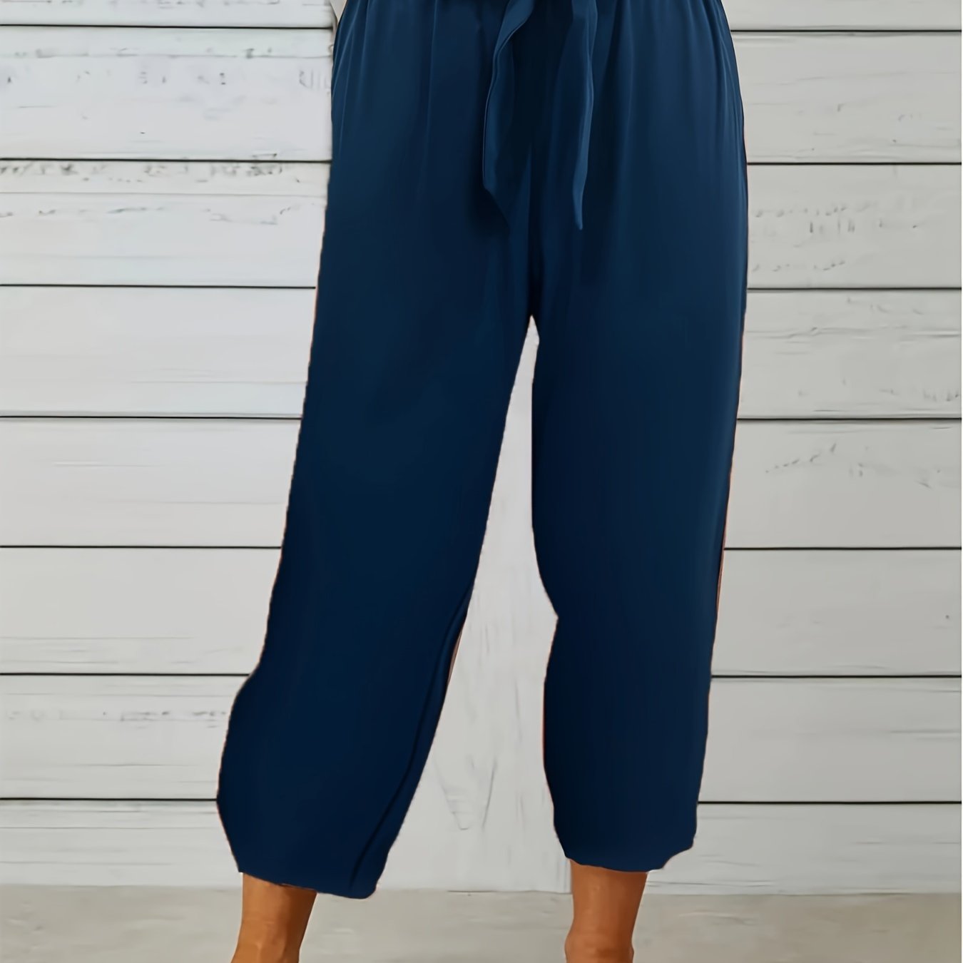 Solid Tie Waist Straight Leg Pants Casual High Waist Pants Temu Canada