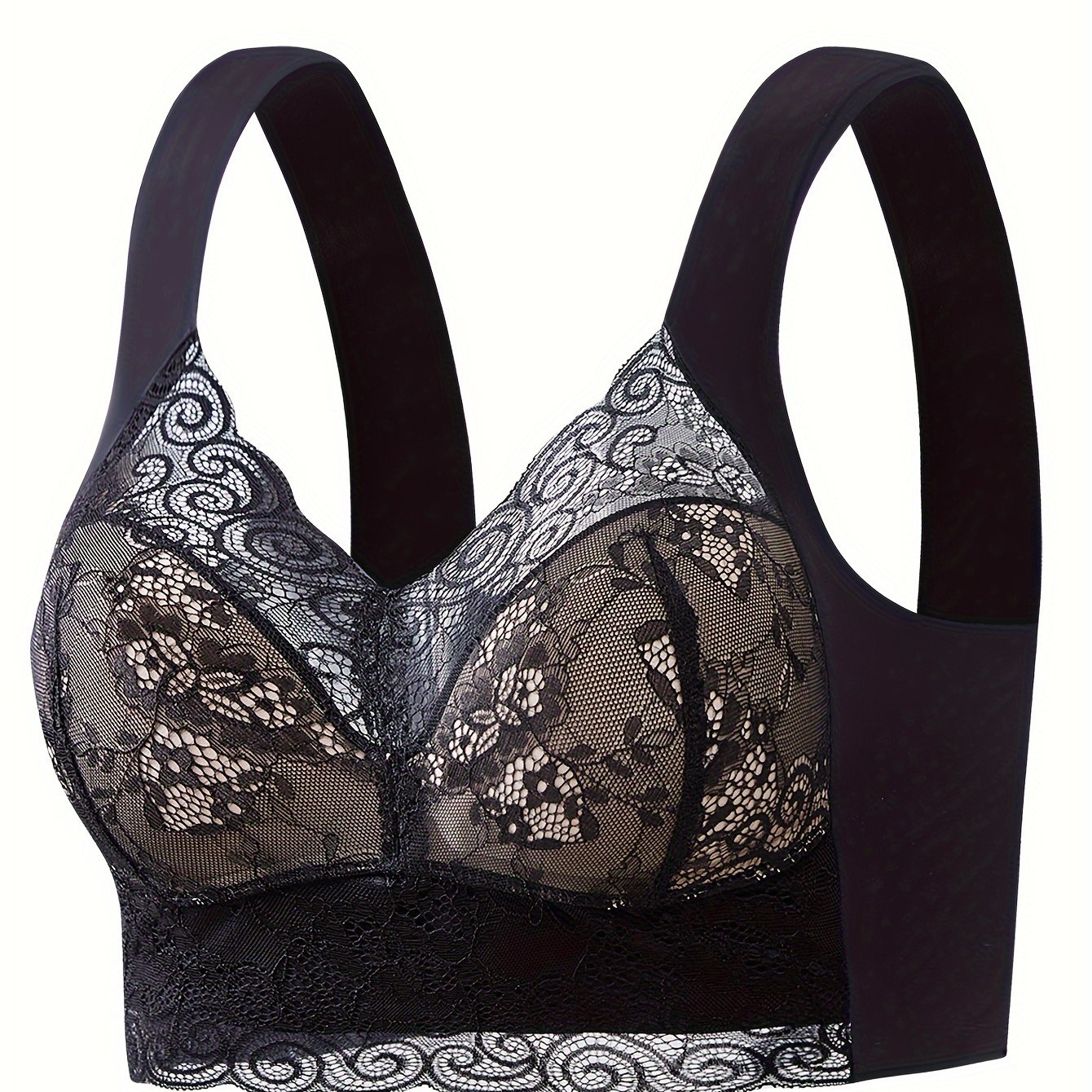 Contrast Lace Wireless Bra, Soft & Comfy Scallop Trim Tank Bra, Women's  Lingerie & Underwear