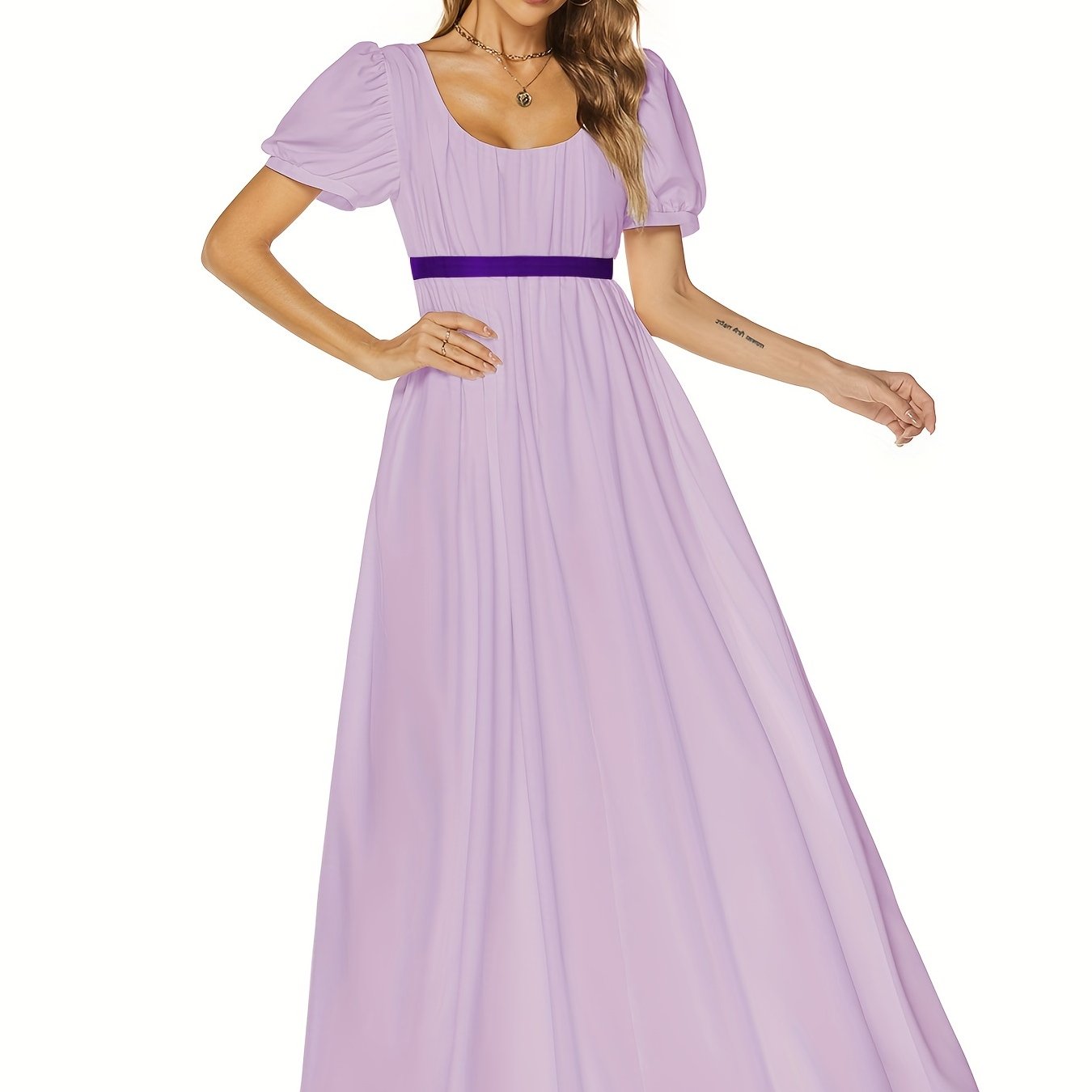 TEMU Neck Belted Costumes, Vintage Puff Sleeve Maxi Dress, Women's Clothing