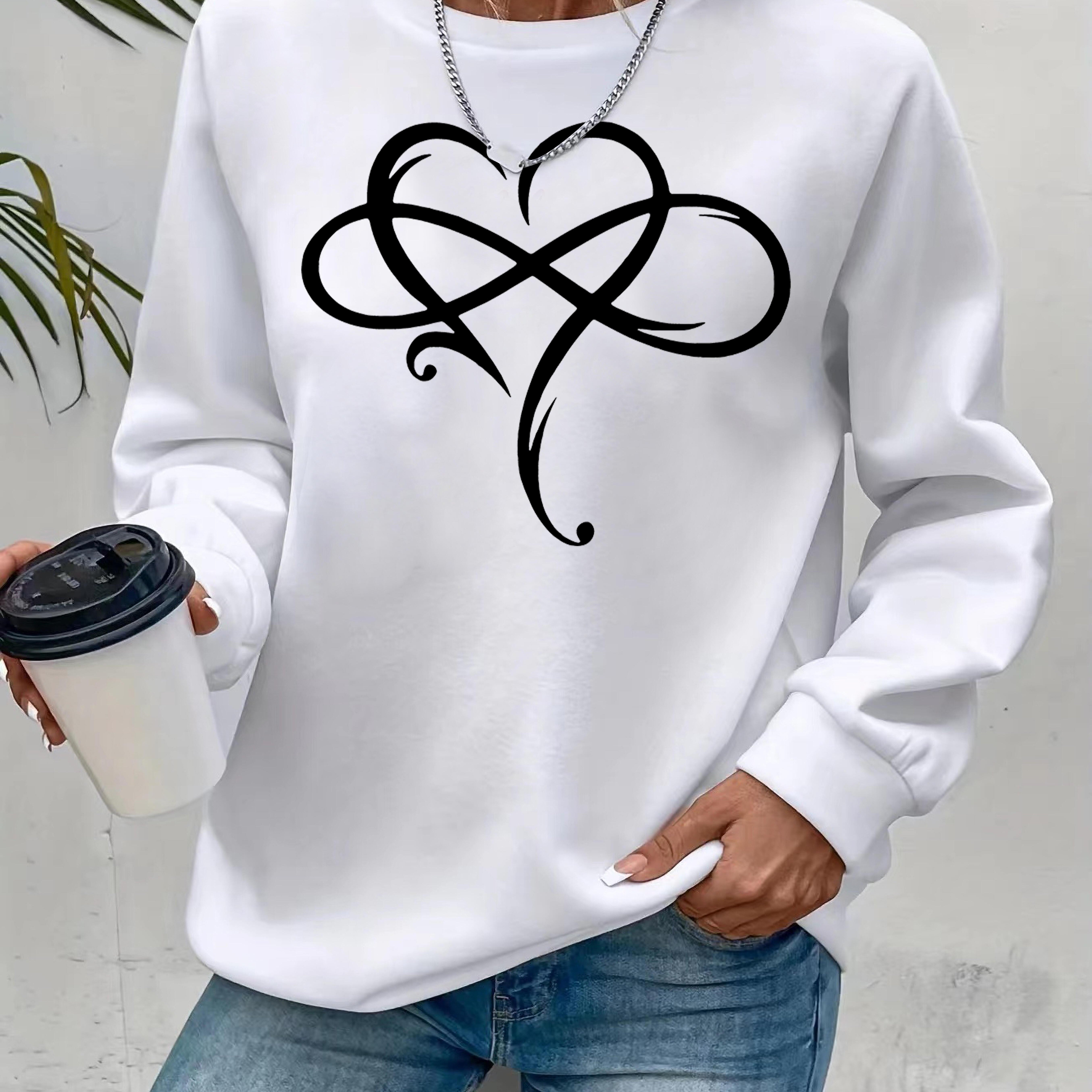 Women's Casual Heart Print Pullover Sweatshirt - Long Sleeve Round Neck, Machine Washable Regular Fit For Autumn Winter, Winter Clothing, Minimalist Style, Comfortable Textile