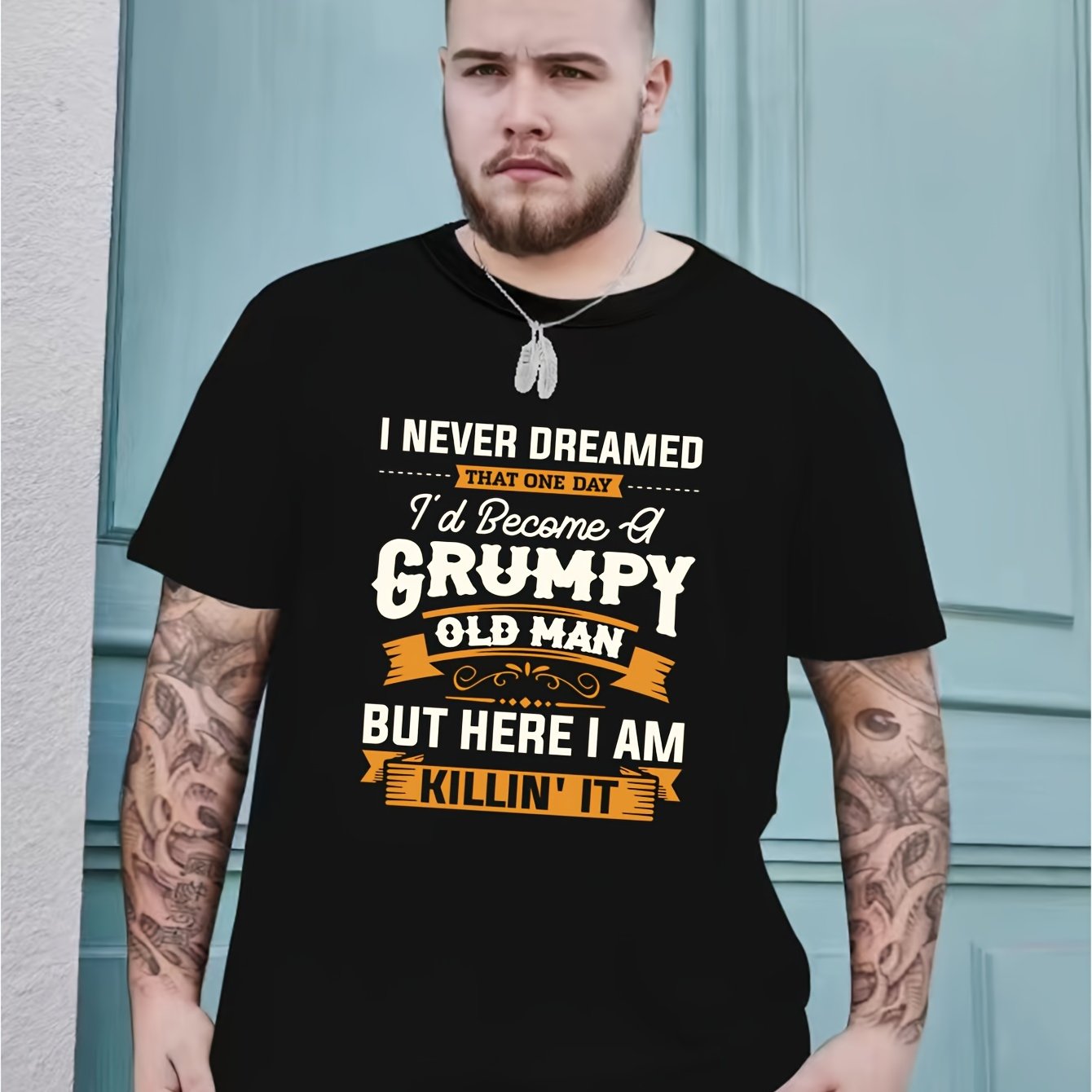 TEMU Spring/summer Short Sleeve T-shirt Fashion Brand Printed Men's Youth Spring/summer Round Neck Enlarged Widened Casual Versatile Top, Plus Size