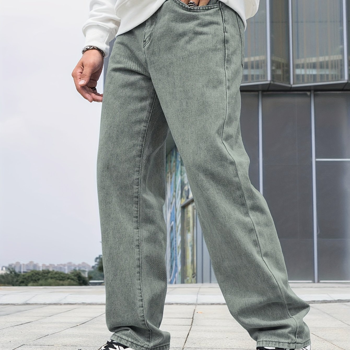 YUHAOTIN Wide Leg Jeans Mens Autumn Winter Casual Pant Sports Pants with  Pocket Fashion Long Pants Jeans 