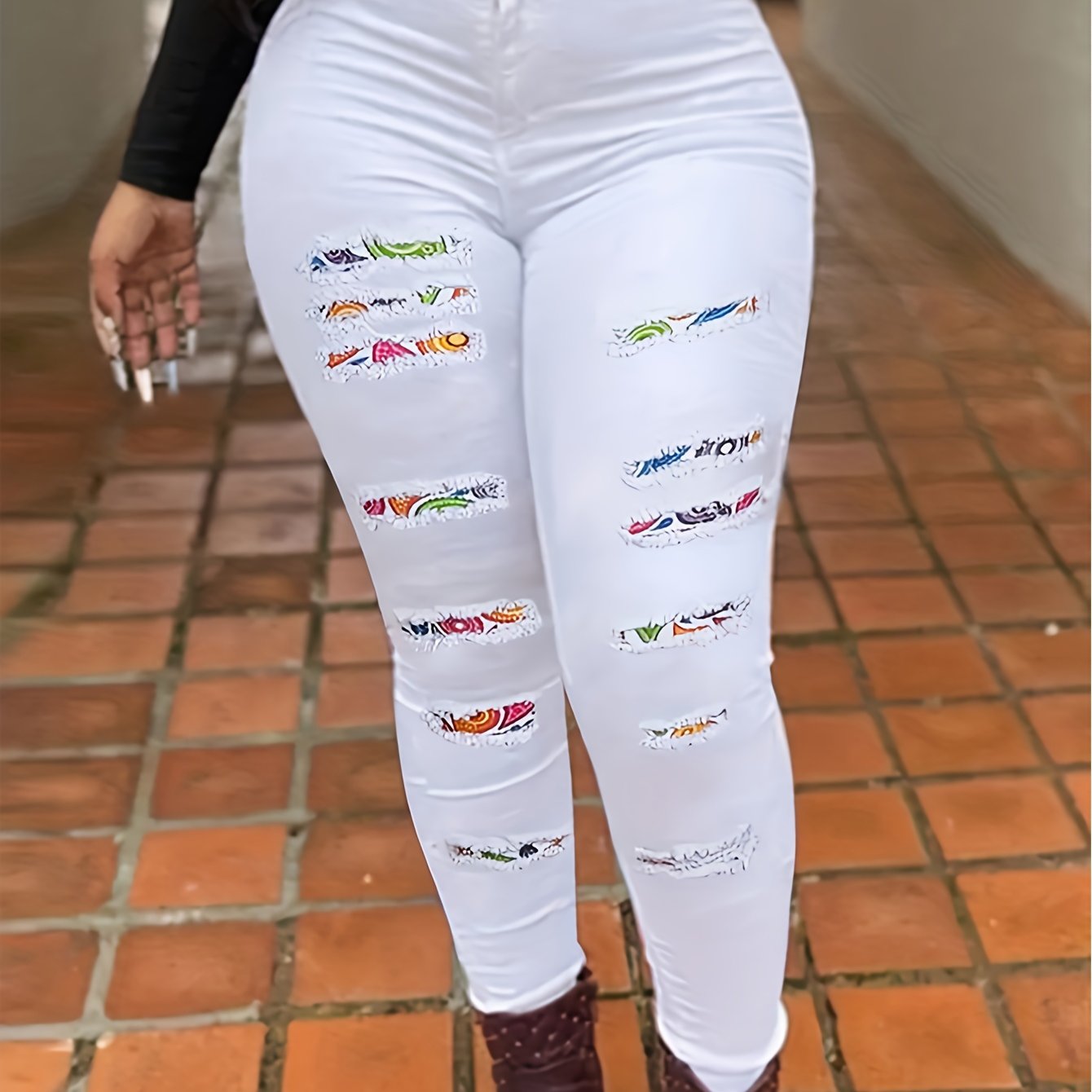 White cut 2024 up jeans