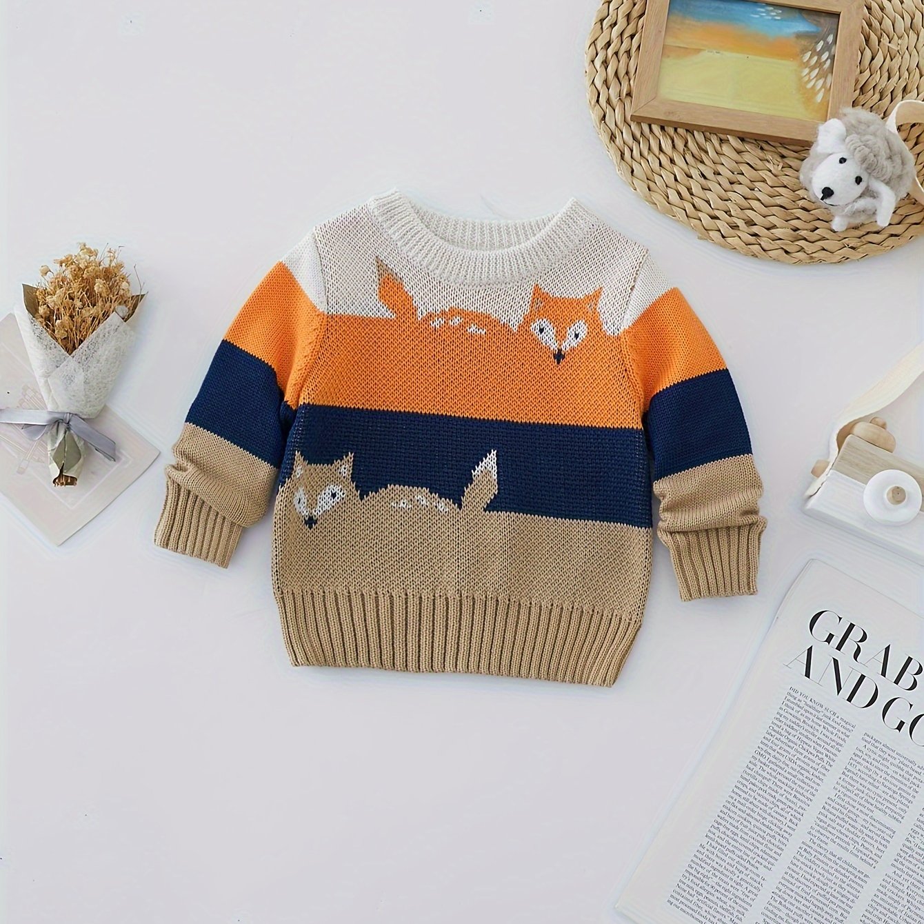 Pull enfant garçon motif renard de 2 ans à 6 ans tricoté main - Un grand  marché