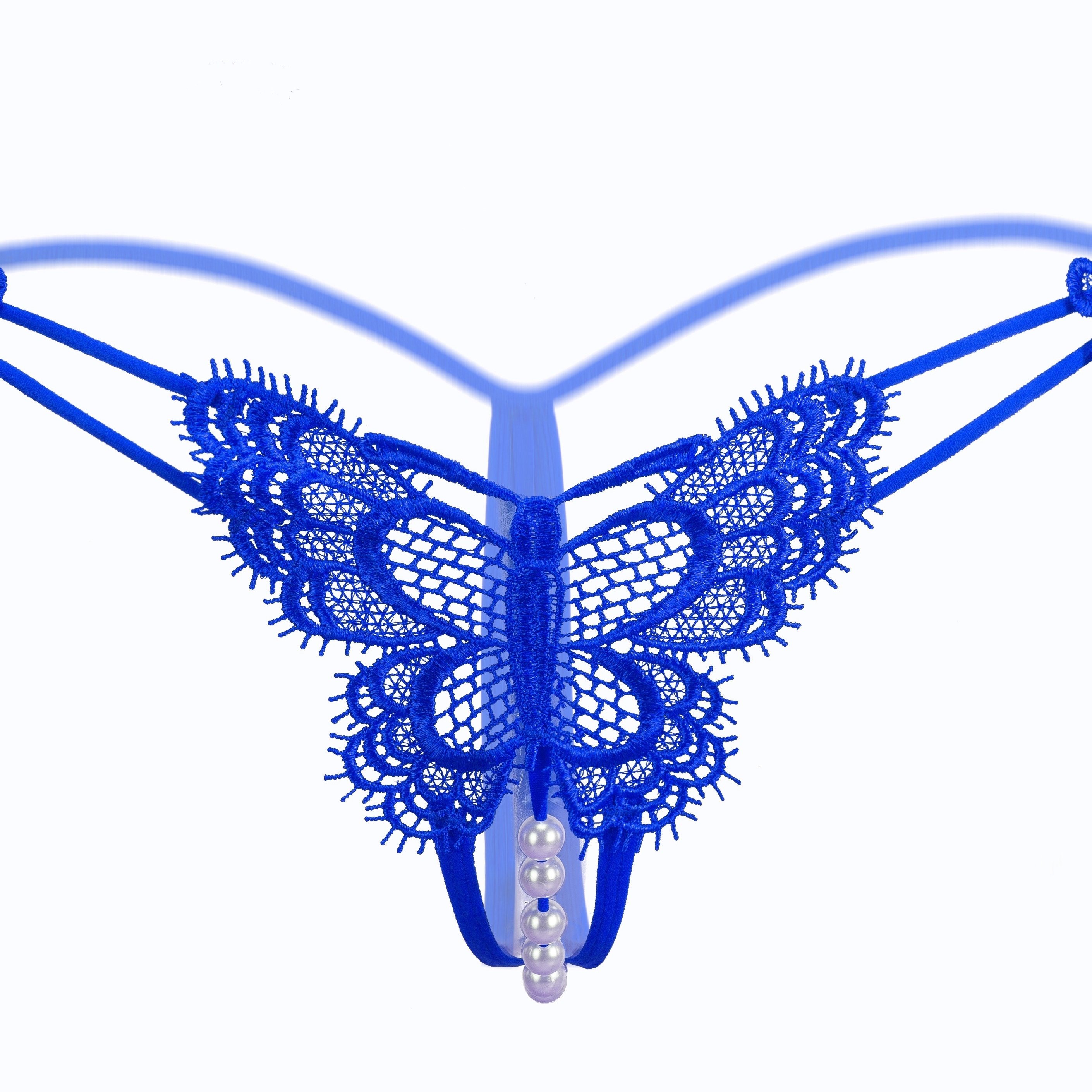 Butterfly Embroidery Thongs Cut Low Waist Faux Pearl Panties - Temu