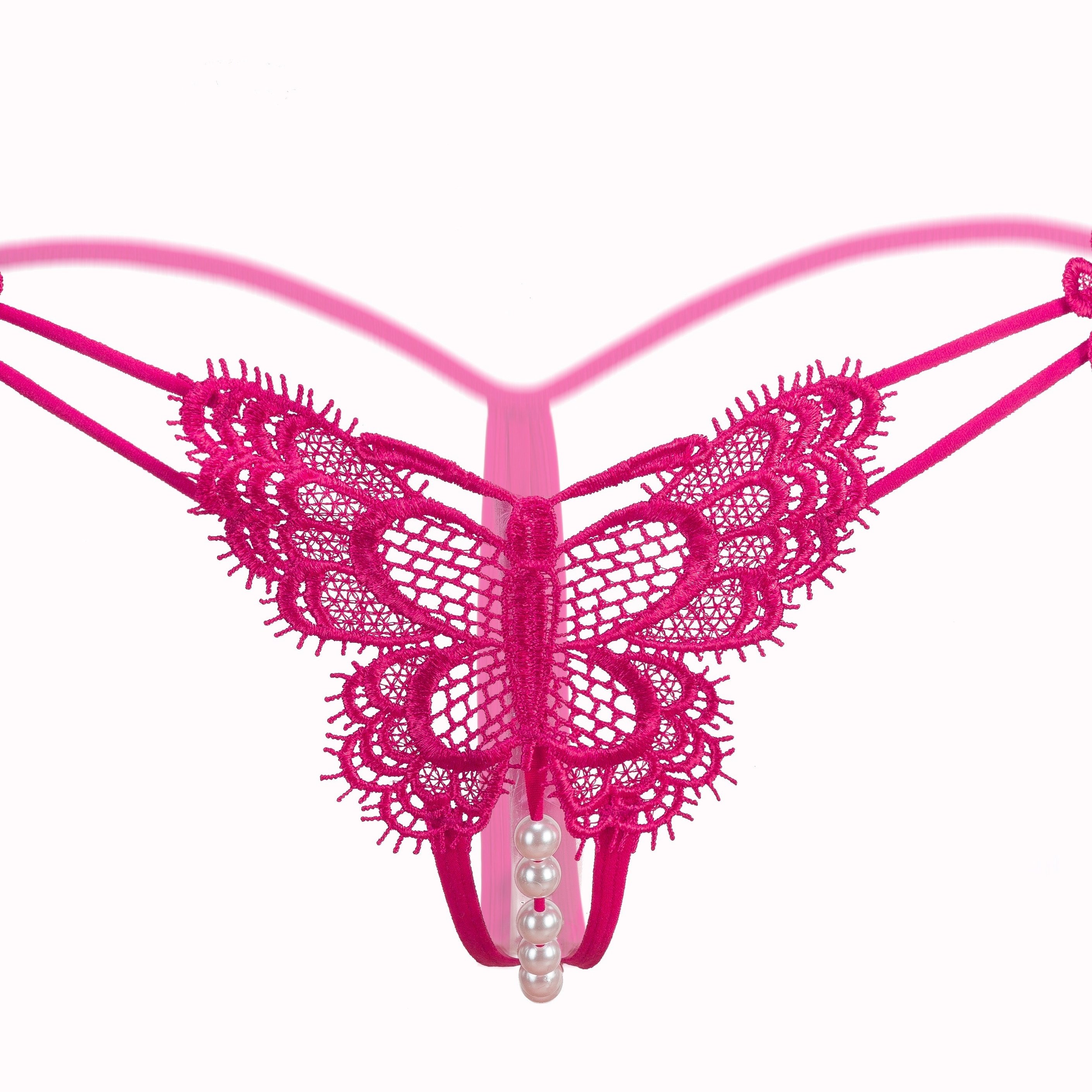 Butterfly Embroidery Thongs Hollow Faux Pearl Open Crotch - Temu Canada