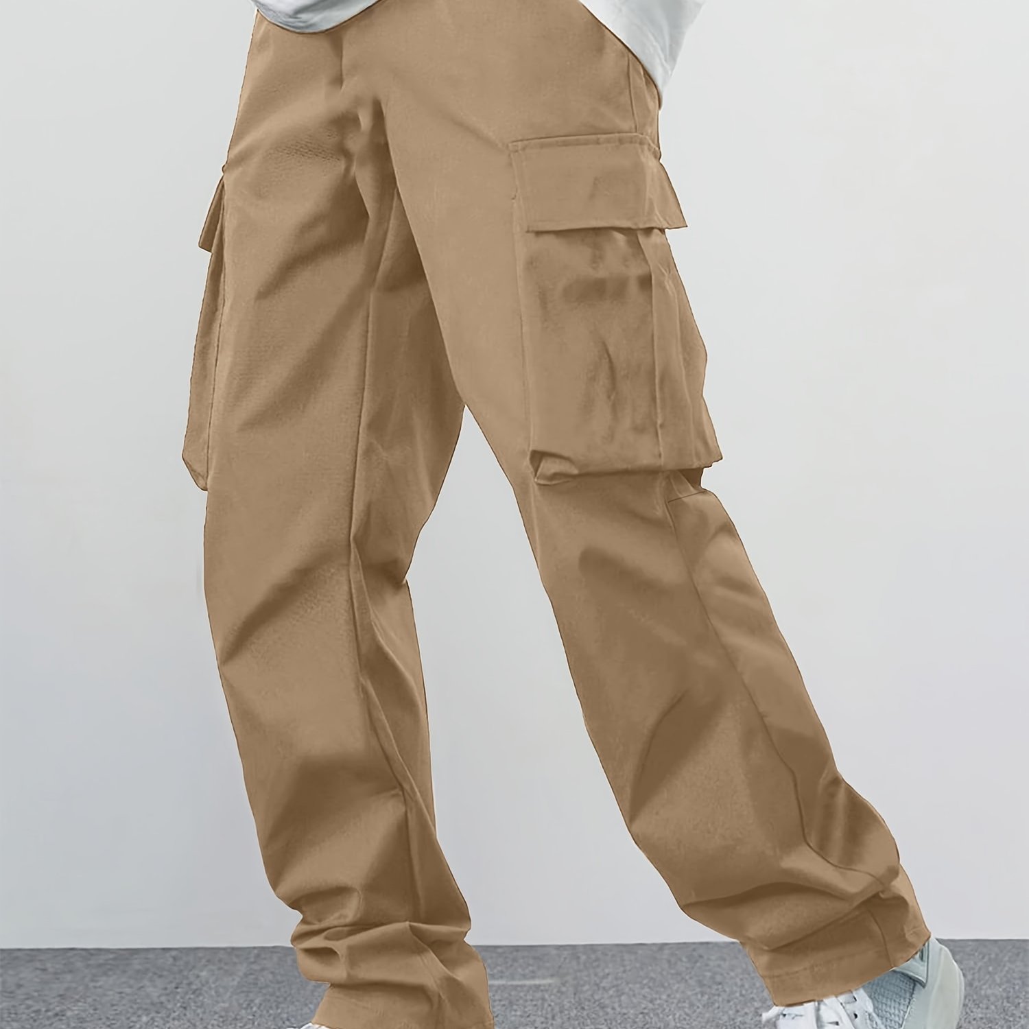 Trendy Solid Cotton Cargo Pants, Men's Multi Flap Pocket Trousers, Loose  Casual Outdoor Pants, Men's Work Pants Outdoors streetwear hip hop style