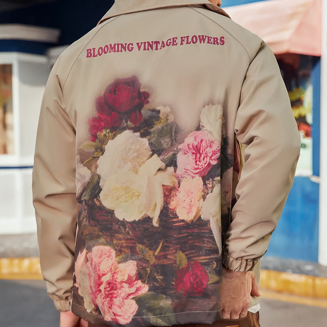 retro style flower print jacket casual stretch stand collar