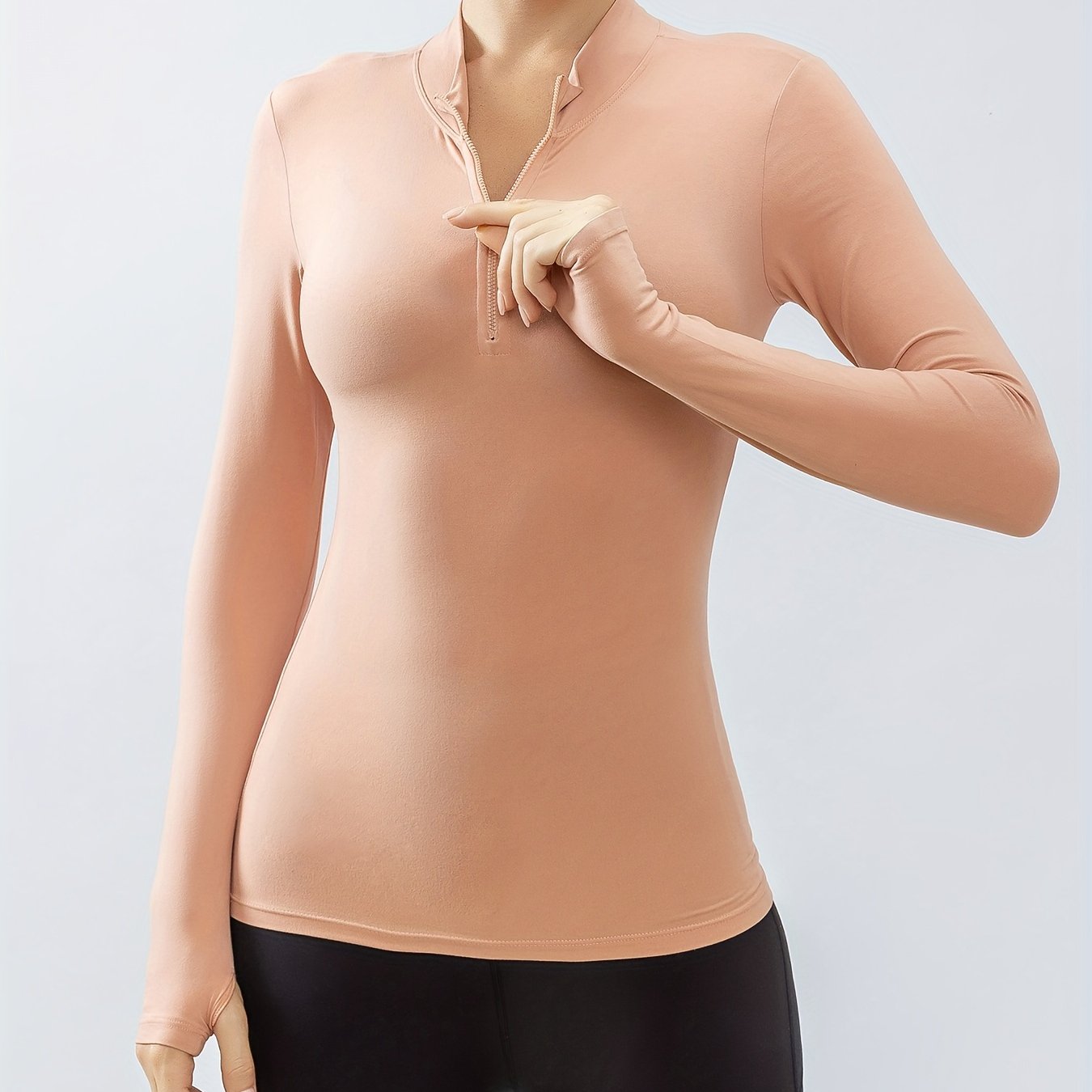 Yoga Workout Set Long Sleeve Thumb Hole Half Zipper Crop Top - Temu Canada