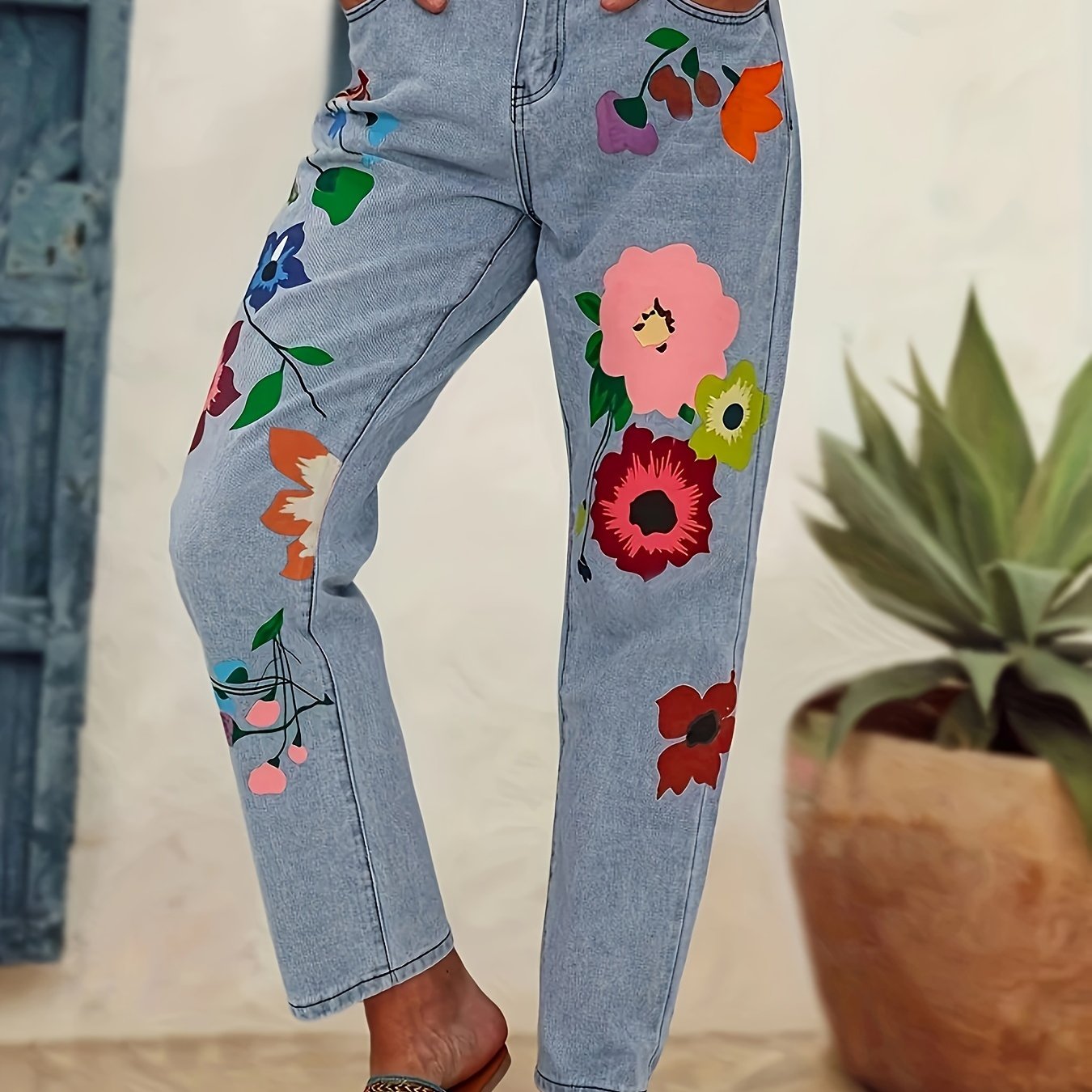 Painted clearance flower jeans