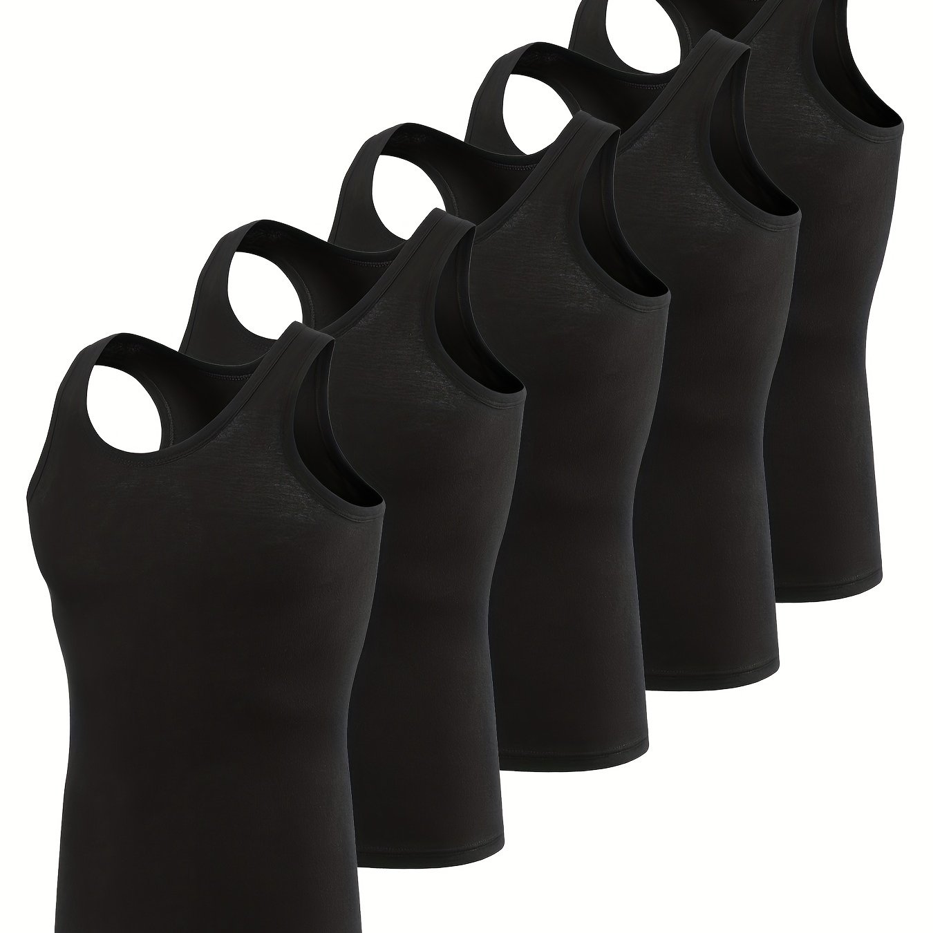 5pcs Men's Sleeveless Round Neck Tank Tops - Solid Color Gym & Casual Wear, Breathable Shirts, Options (bulk Pack For Fitness,, Or Everyday Use)
