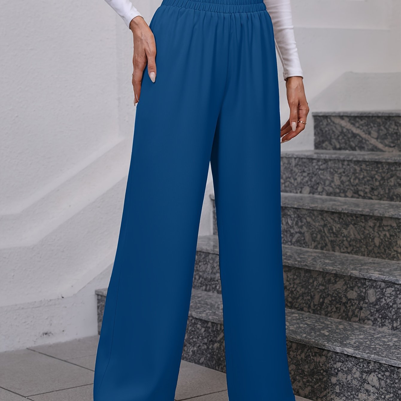 solid elastic waist loose pants casual wide leg pants for spring summer womens clothing