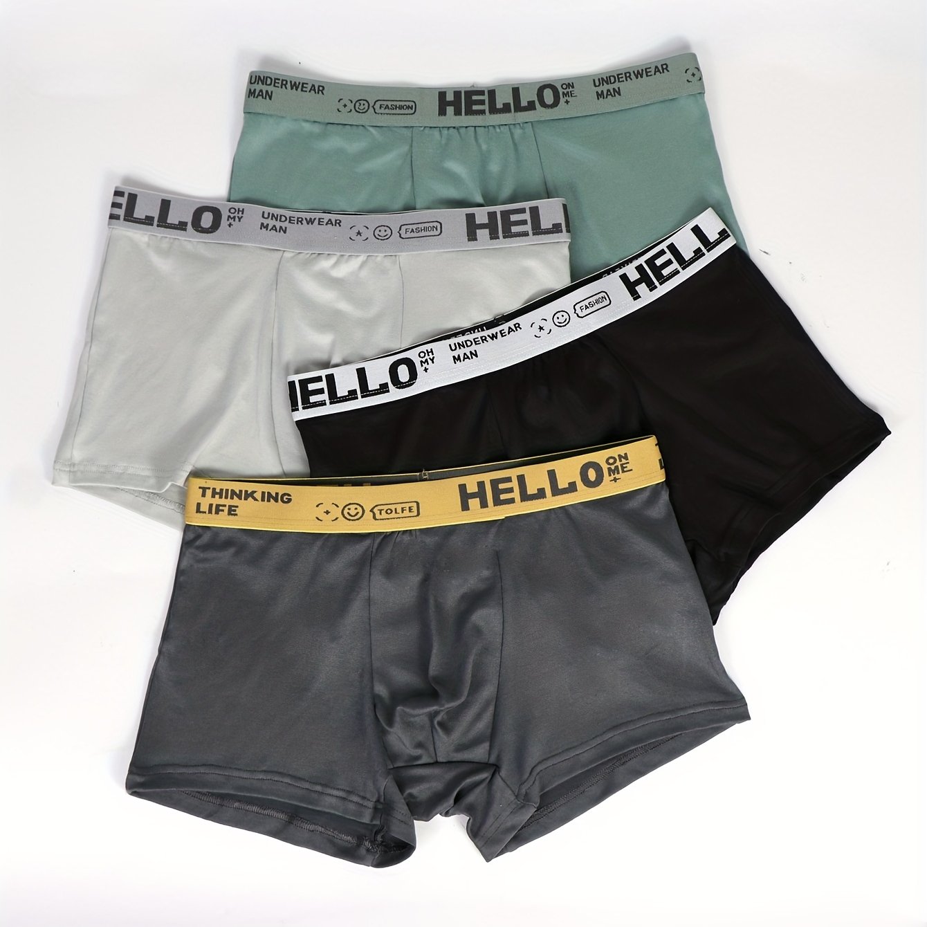 4pcs Men's Underwear Boxer Briefs, Comfortable Breathable Boxers Trunks  Letter HELLO Briefs