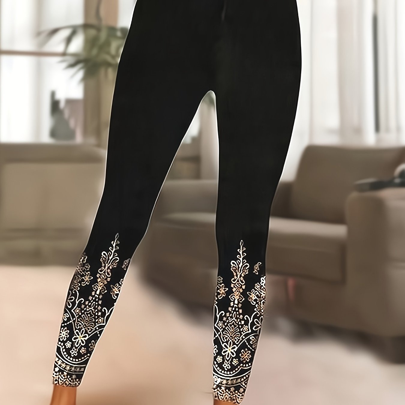Image of Printed Leggings, Women's Printed Tight Pants, Fashion Casual Daily Wear Tights