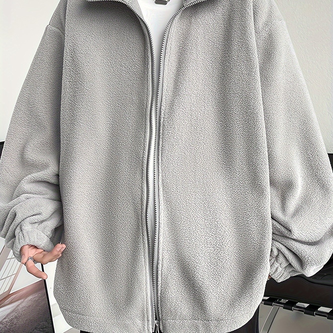 Men's Double-sided Fleece Jacket, Casual Stand Collar Slightly