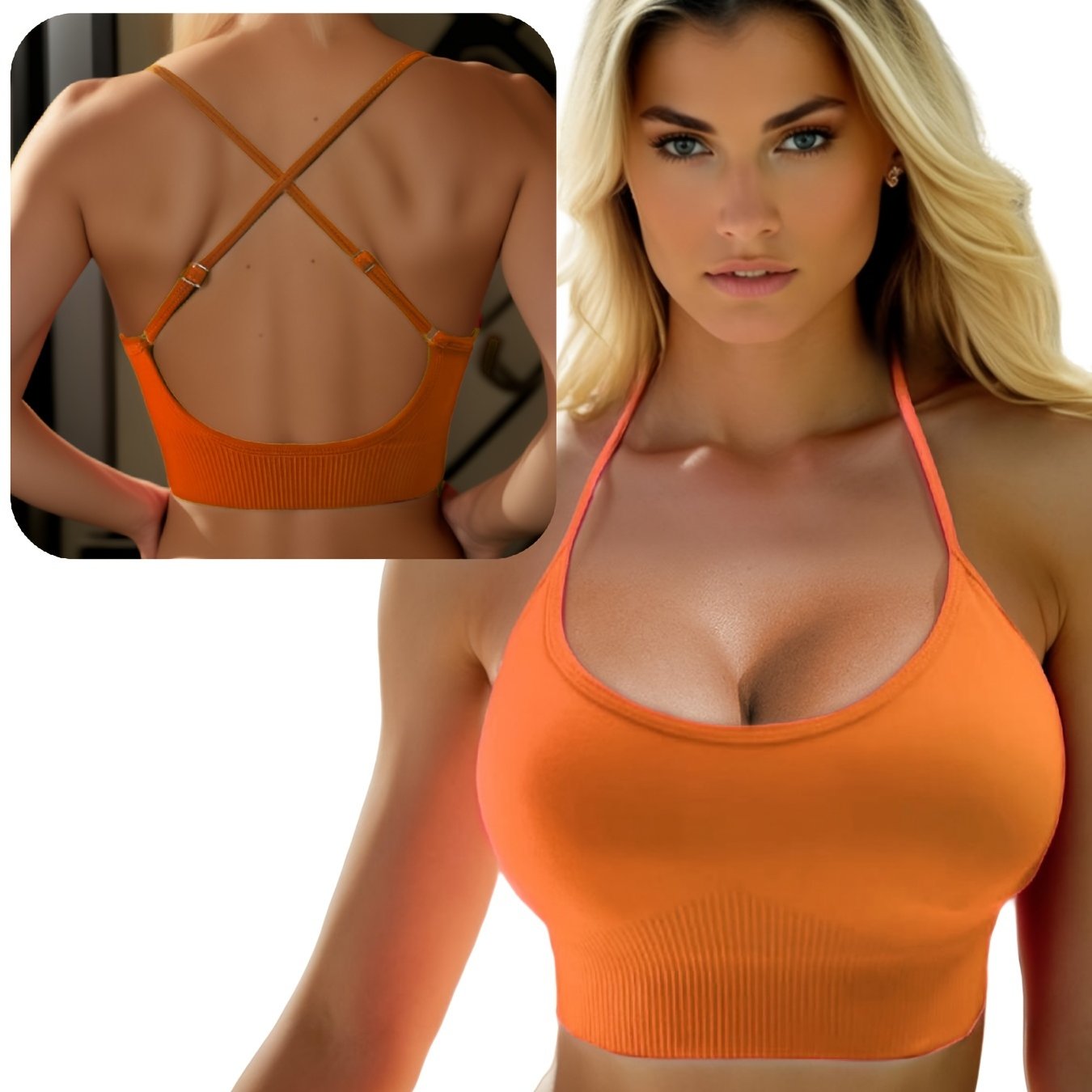 RQYYD Women's Longline Scoop Neck Strappy Sports Bras Back Closure Criss  Cross Adjustable Padded Yoga Bra Workout Tops Blue L