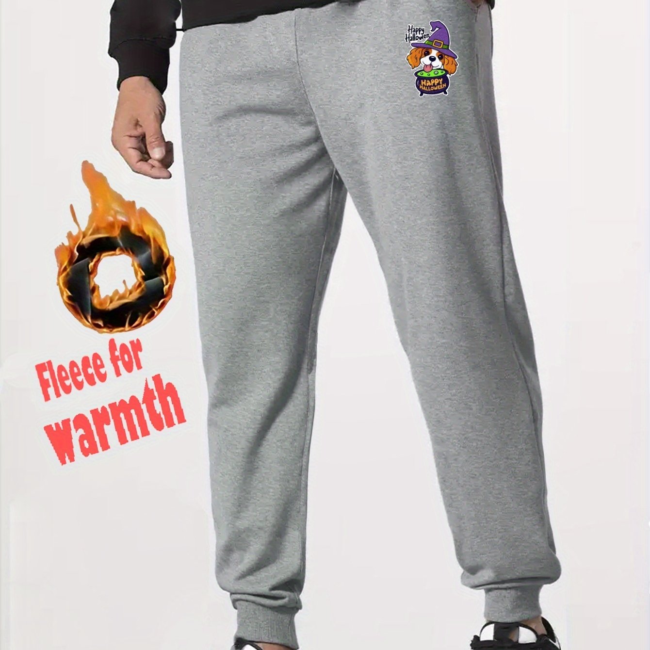 Plus Size Dog Wizard Print Fleece Sweatpants Men Warm Jogger - Temu