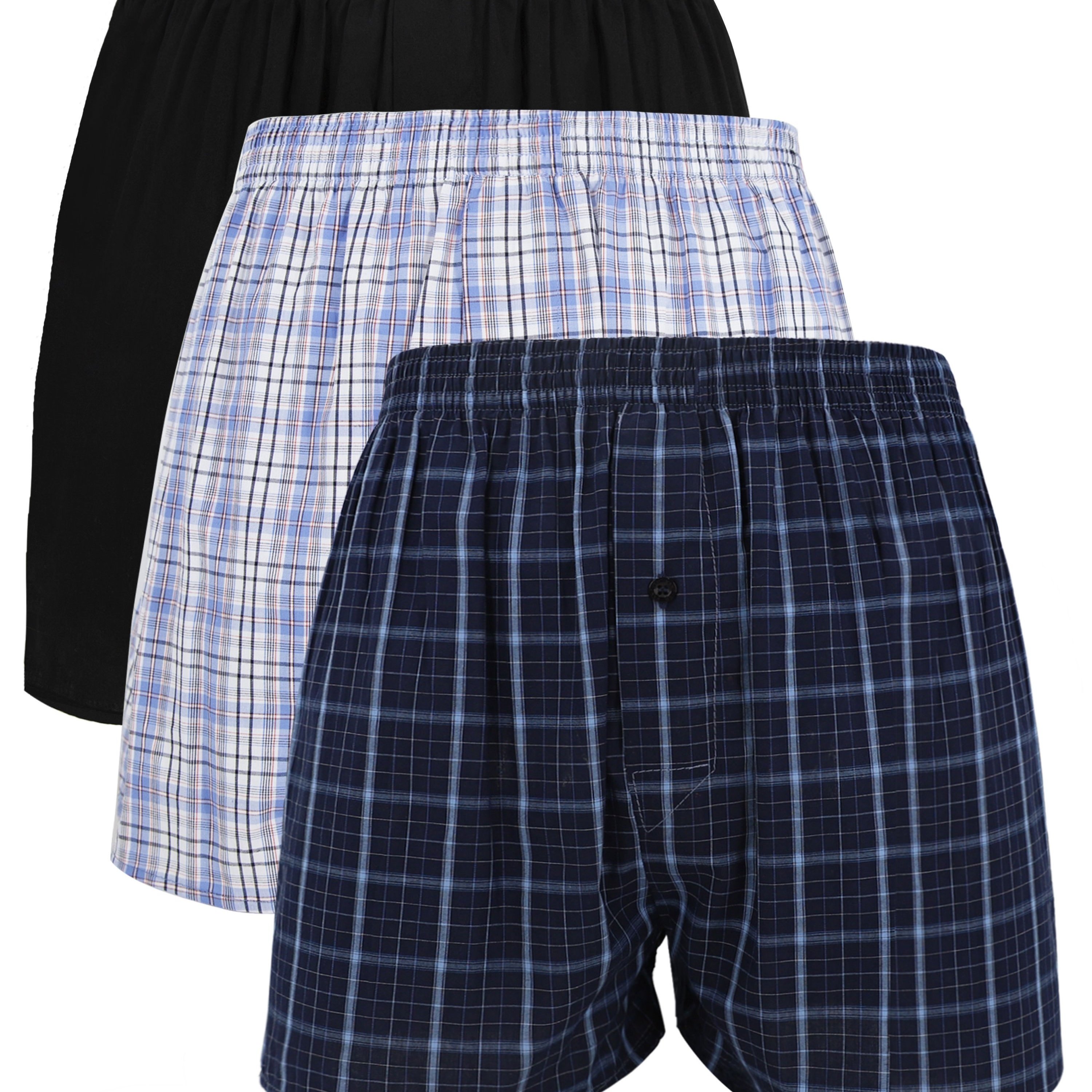 3pcs Men's Woven Plaid Boxer Shorts, Loose Fit And Comfortable Pants, Men's Underwear
