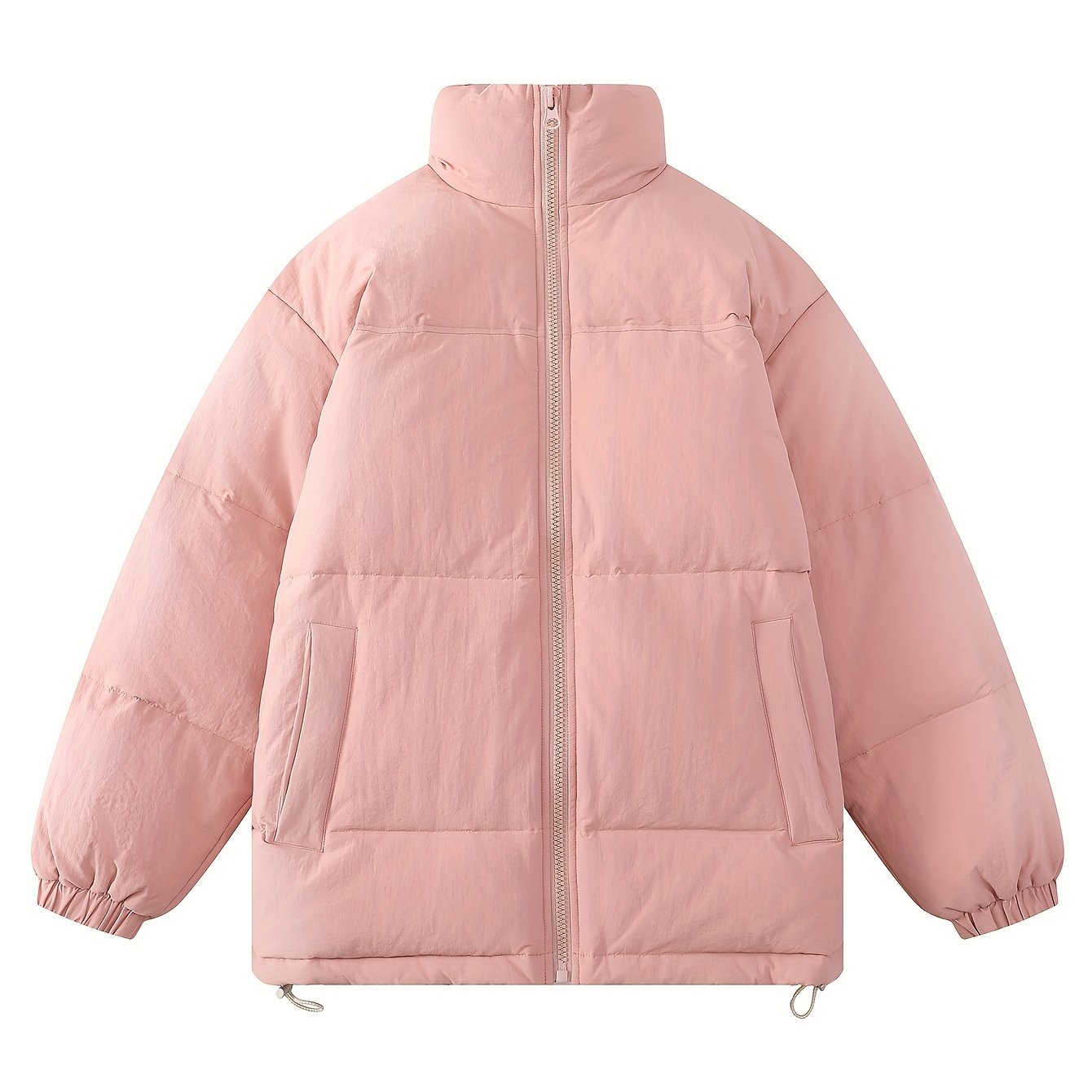 Comfortable Casual Puffer Jacket Warm Solid Color Stand - Temu