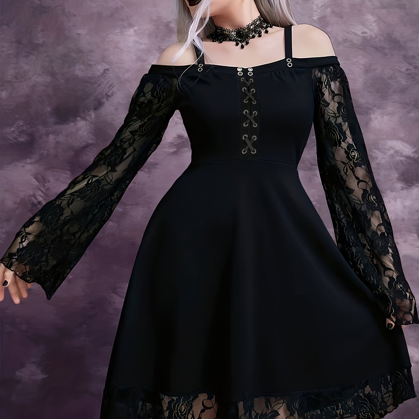 Plus Size Halloween Gothic Dress Women's Plus Cold Shoulder - Temu