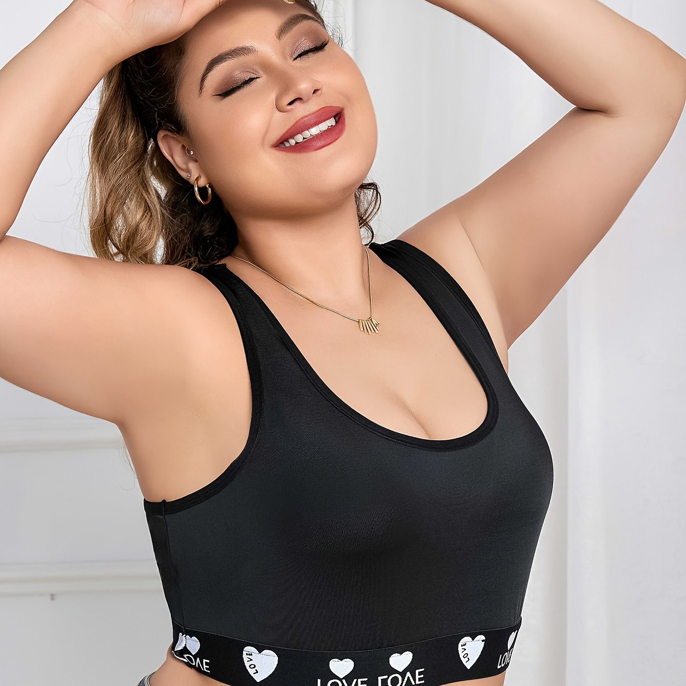 Plus Size Sports Bra Women's Plus Letter Tape Racer Back Non - Temu