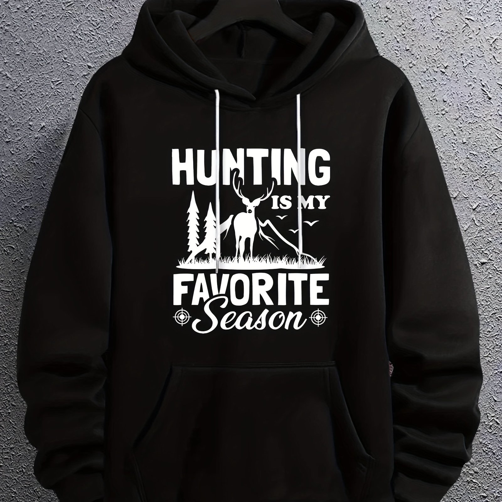 TEMU Men's Long Sleeve Letter "hunting Is Season" Print, Hoodies Street Casual Sports And Fashionable With Kangaroo Pocket Sweatshirt, Suitable For